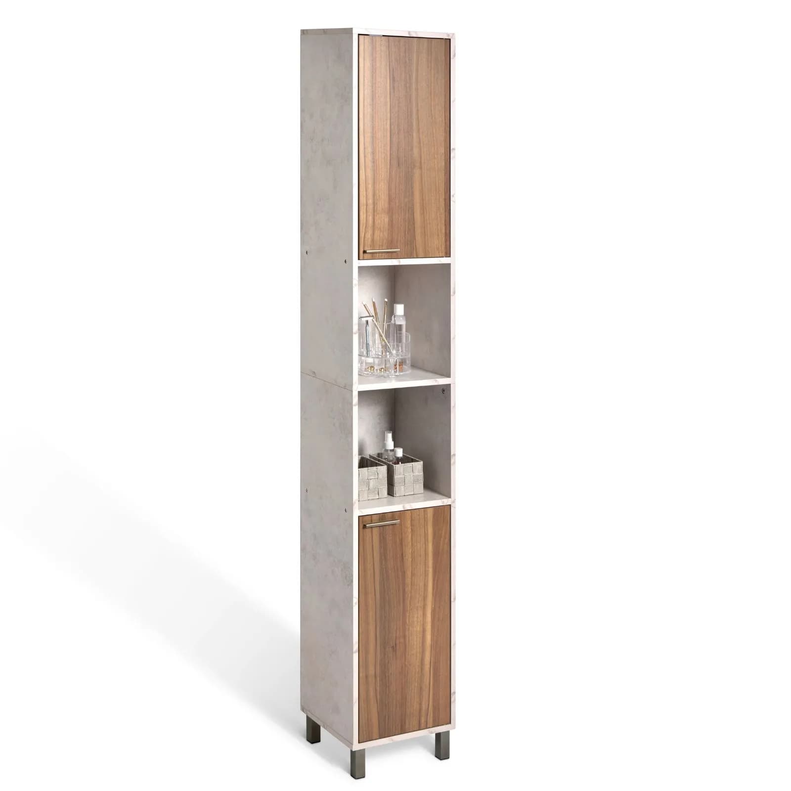 Colonna bagno 32x194h cm effetto marmo e ante in legno - Raiden