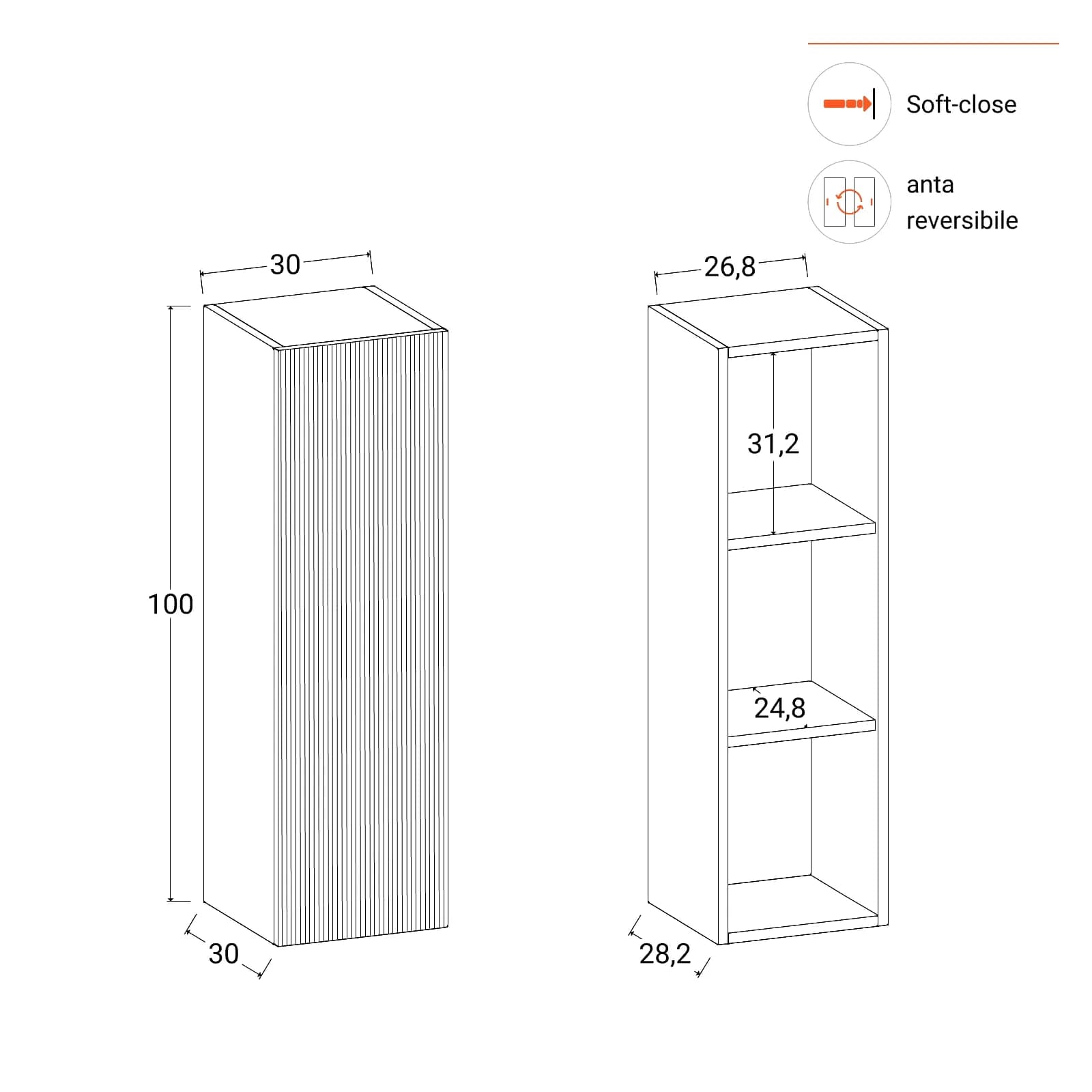 Colonna bagno sospesa 100h cm cannettata bianco opaco
