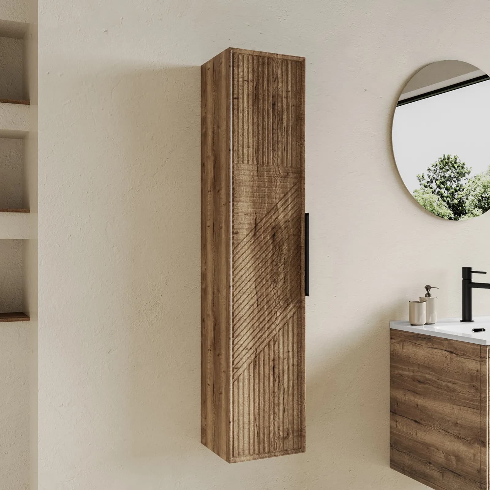 Colonna bagno sospesa 25x120 h cm cannettato reversibile rovere america - Mida