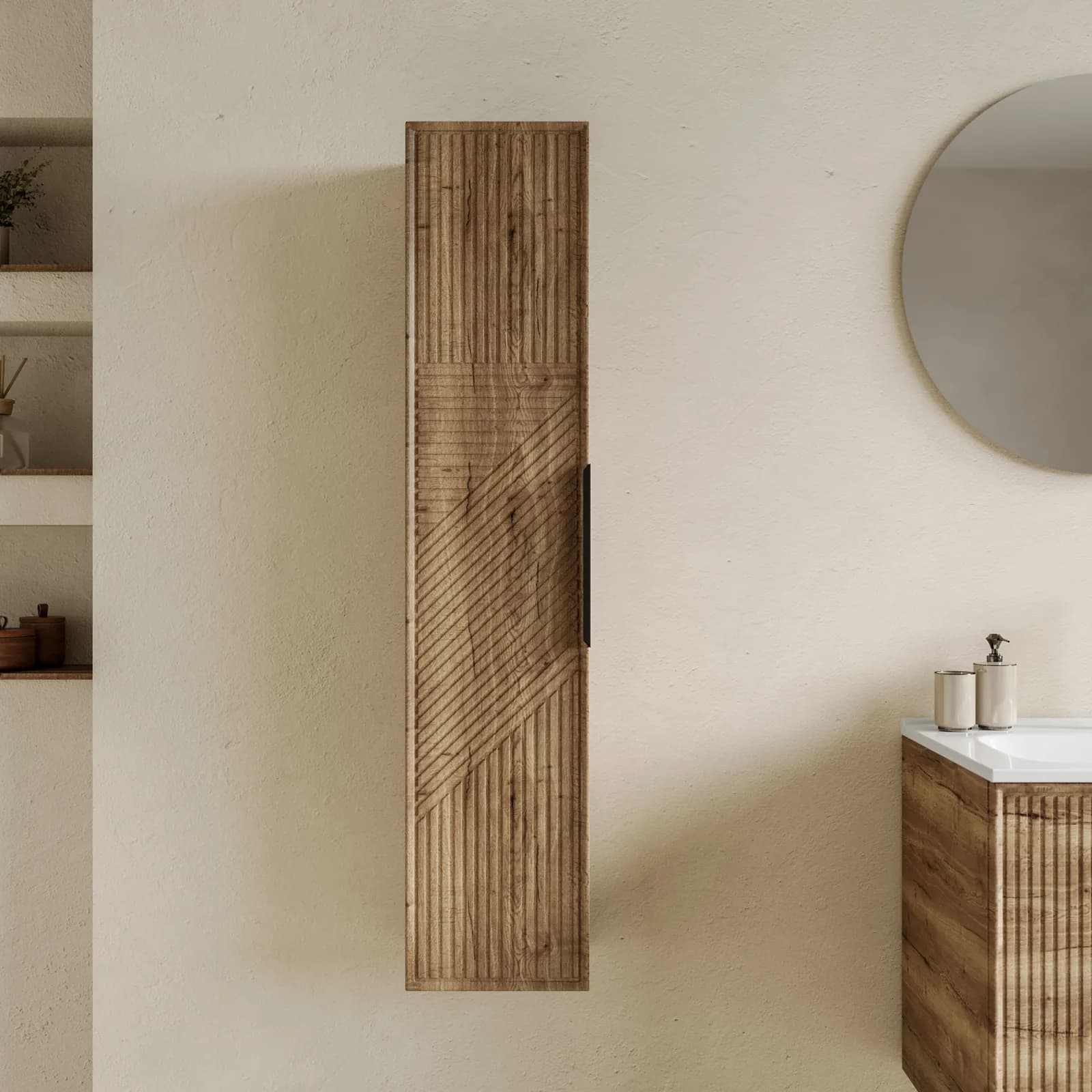 Colonna bagno sospesa 25x120 h cm cannettato reversibile rovere america - Mida