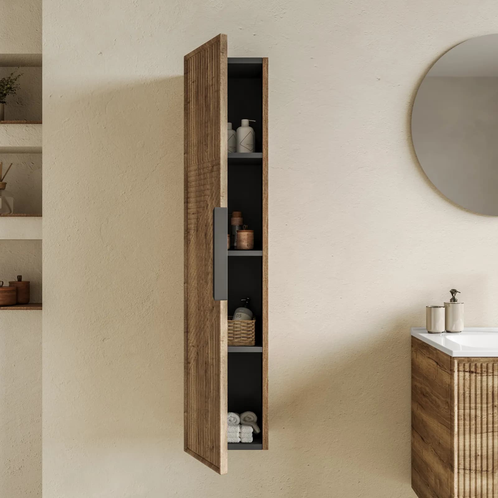 Colonna bagno sospesa 25x120 h cm cannettato reversibile rovere america - Mida