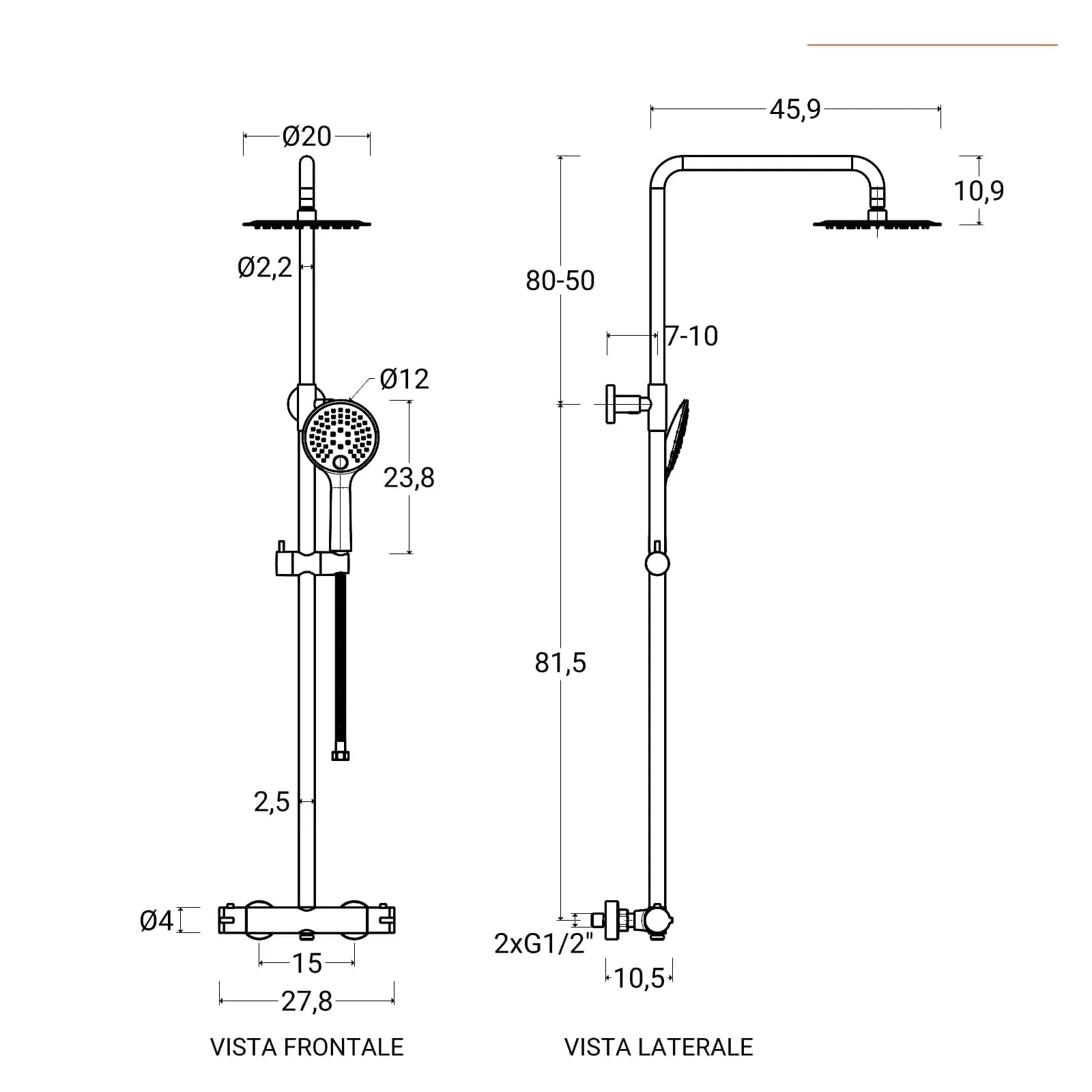 Colonna doccia telescopica Jacuzzi - Rubinetteria con miscelatore termostatico soffione 20cm e doccetta