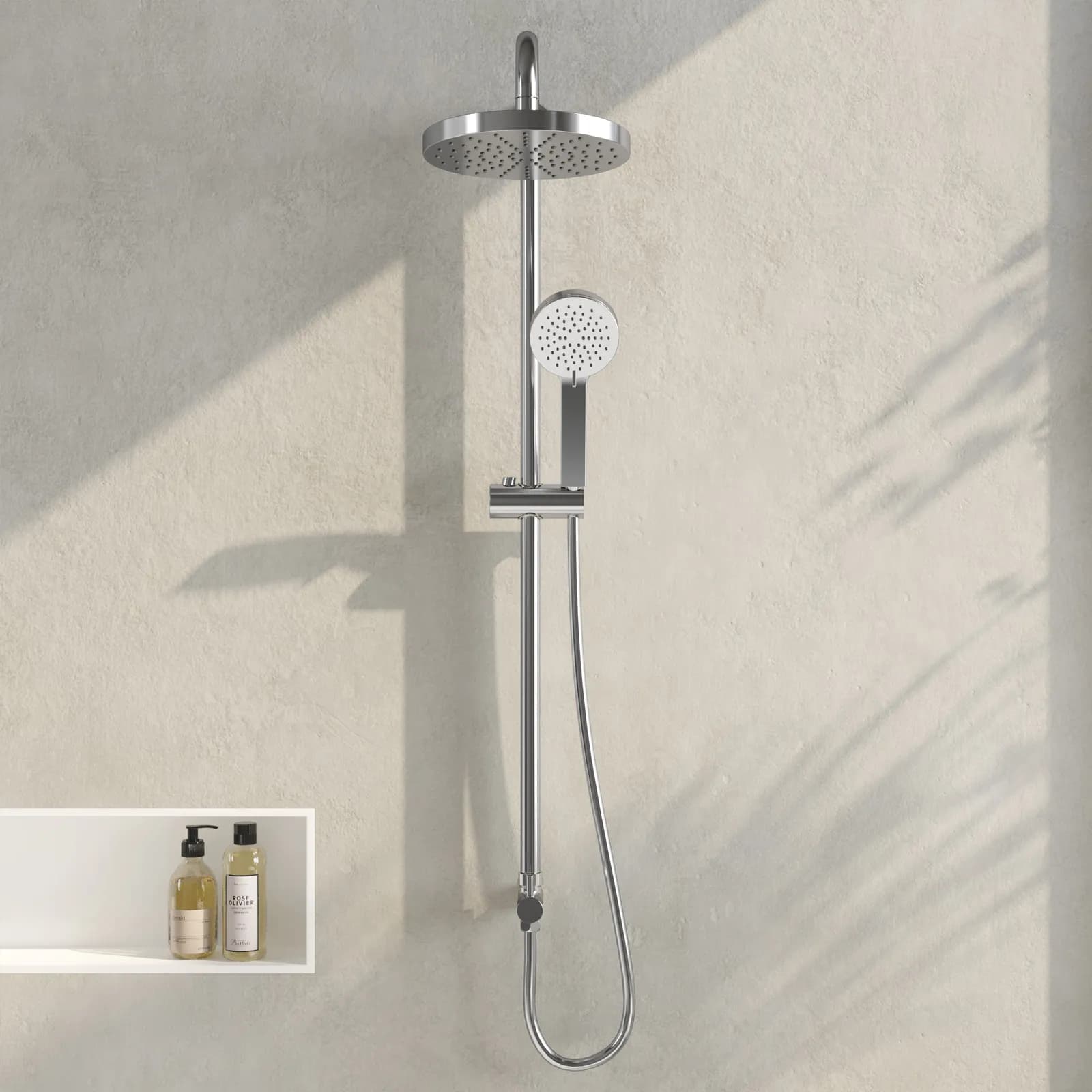 Colonna doccia Kris con presa acqua a muro soffione e doccino acciaio inox cromato
