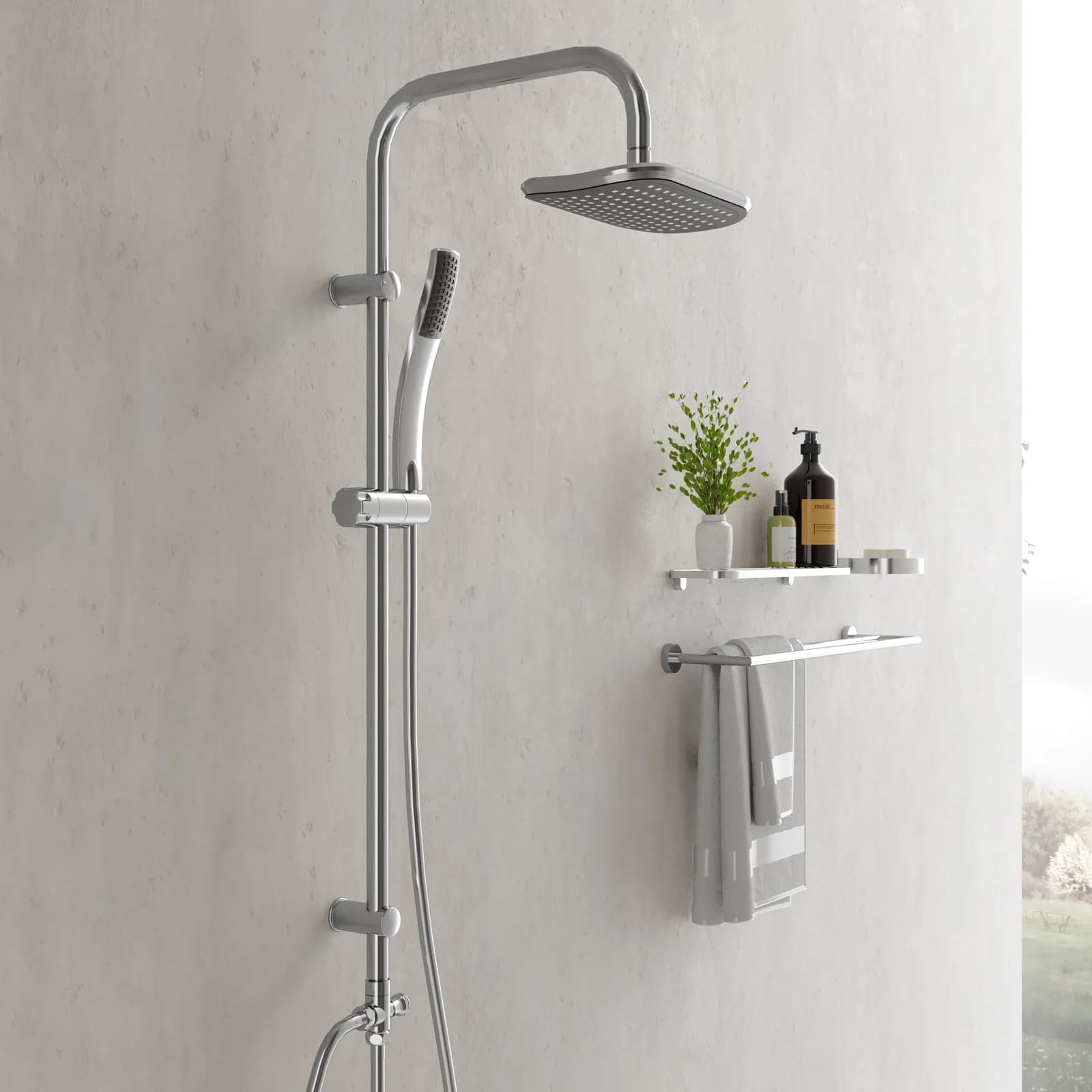 Colonna doccia a ponte in acciaio con soffione minimal cm 23 x 15 design - Montana