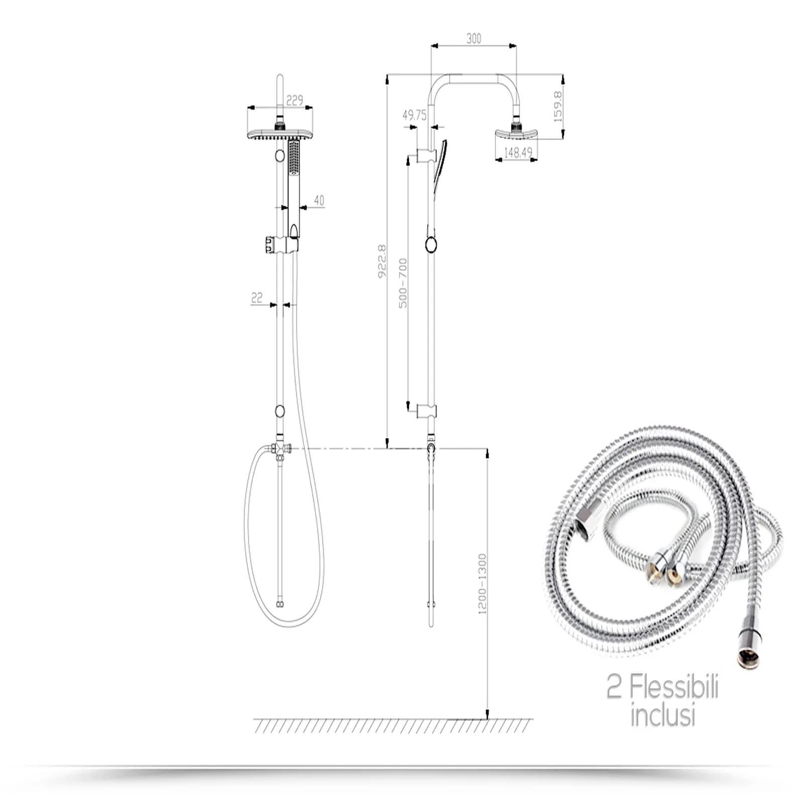 Colonna doccia a ponte in acciaio con soffione minimal cm 23 x 15 design - Montana