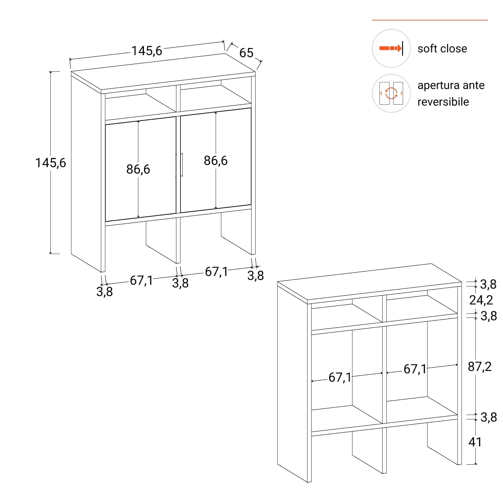 Colonna lavanderia 145,6 x 170 h cm con doppia anta cashmere - Rubik