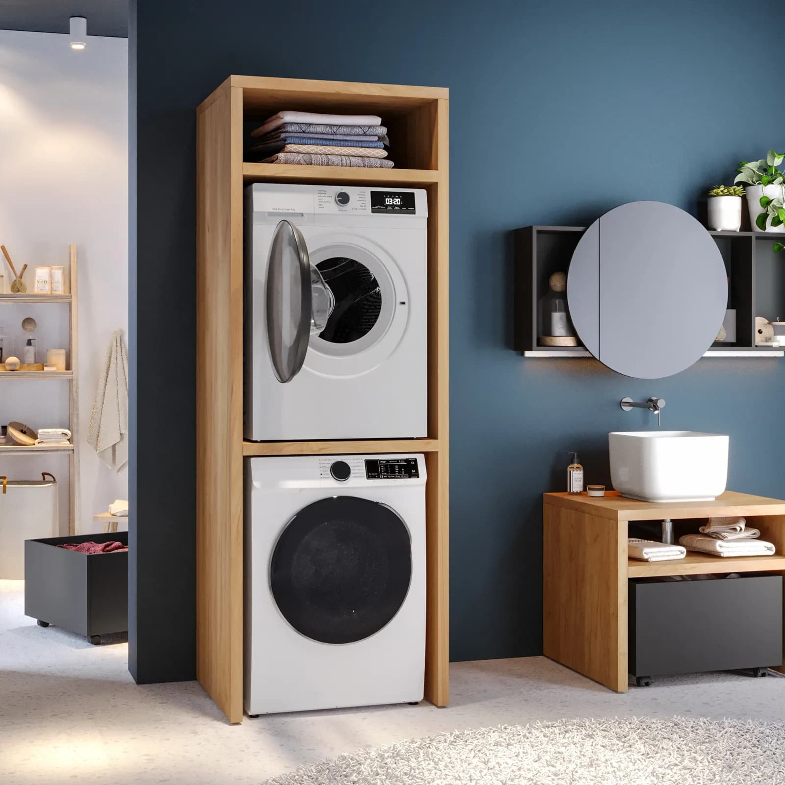Colonna lavanderia 75 cm con doppio appendiabiti rovere gold - Rubik