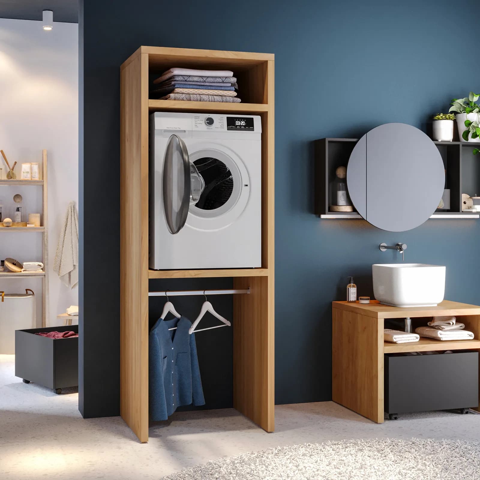 Colonna lavanderia 75 cm con doppio appendiabiti rovere gold - Rubik