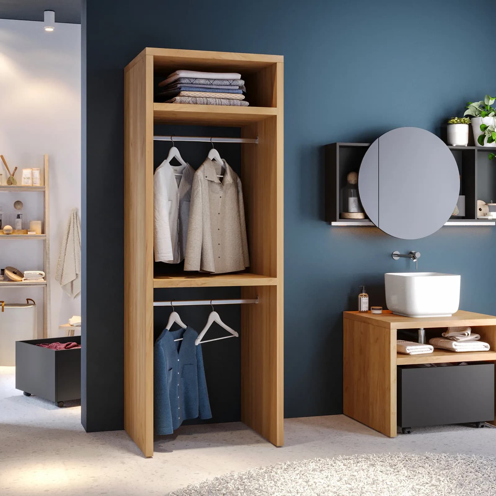 Colonna lavanderia 75 cm con doppio appendiabiti rovere gold - Rubik