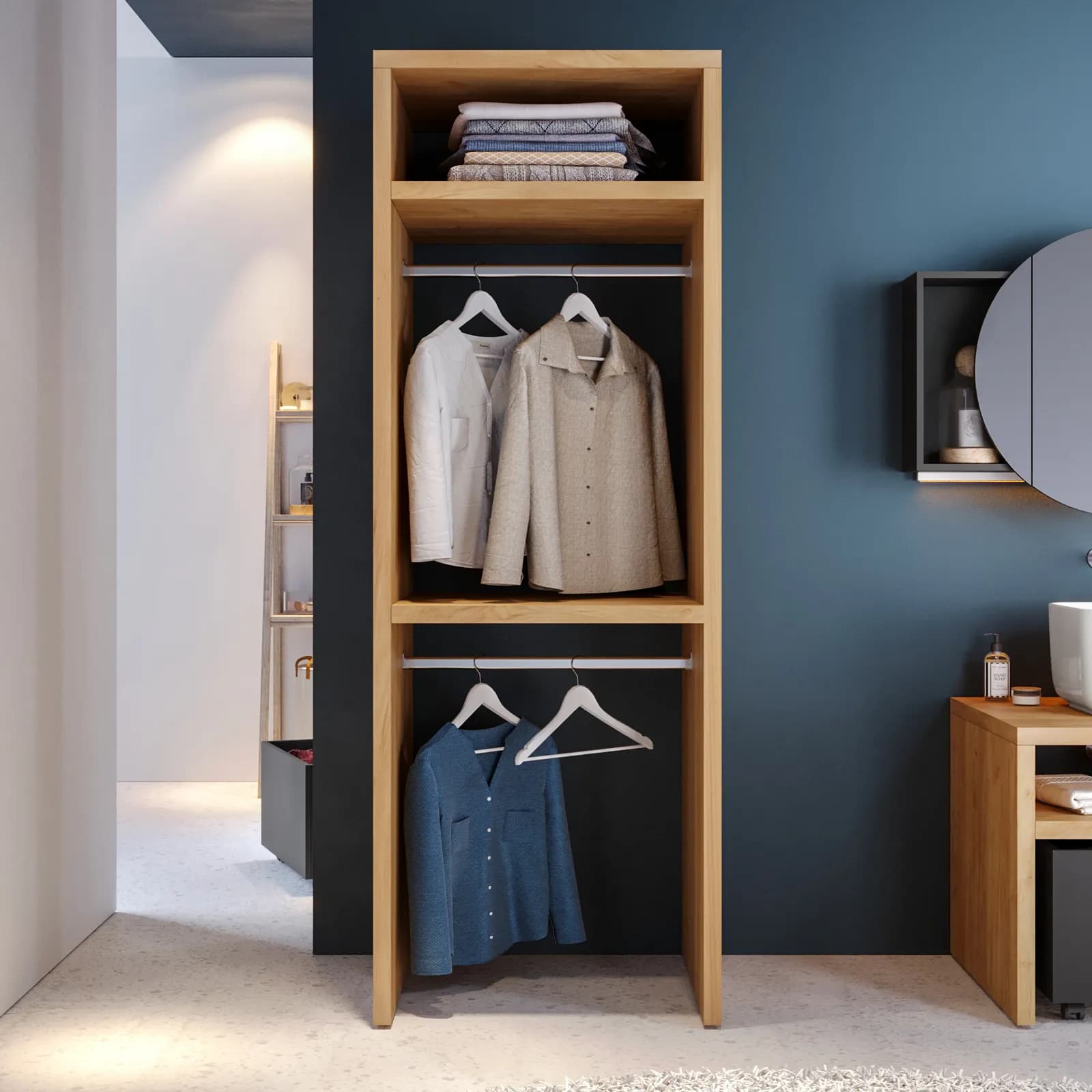 Colonna lavanderia 75 cm con doppio appendiabiti rovere gold - Rubik