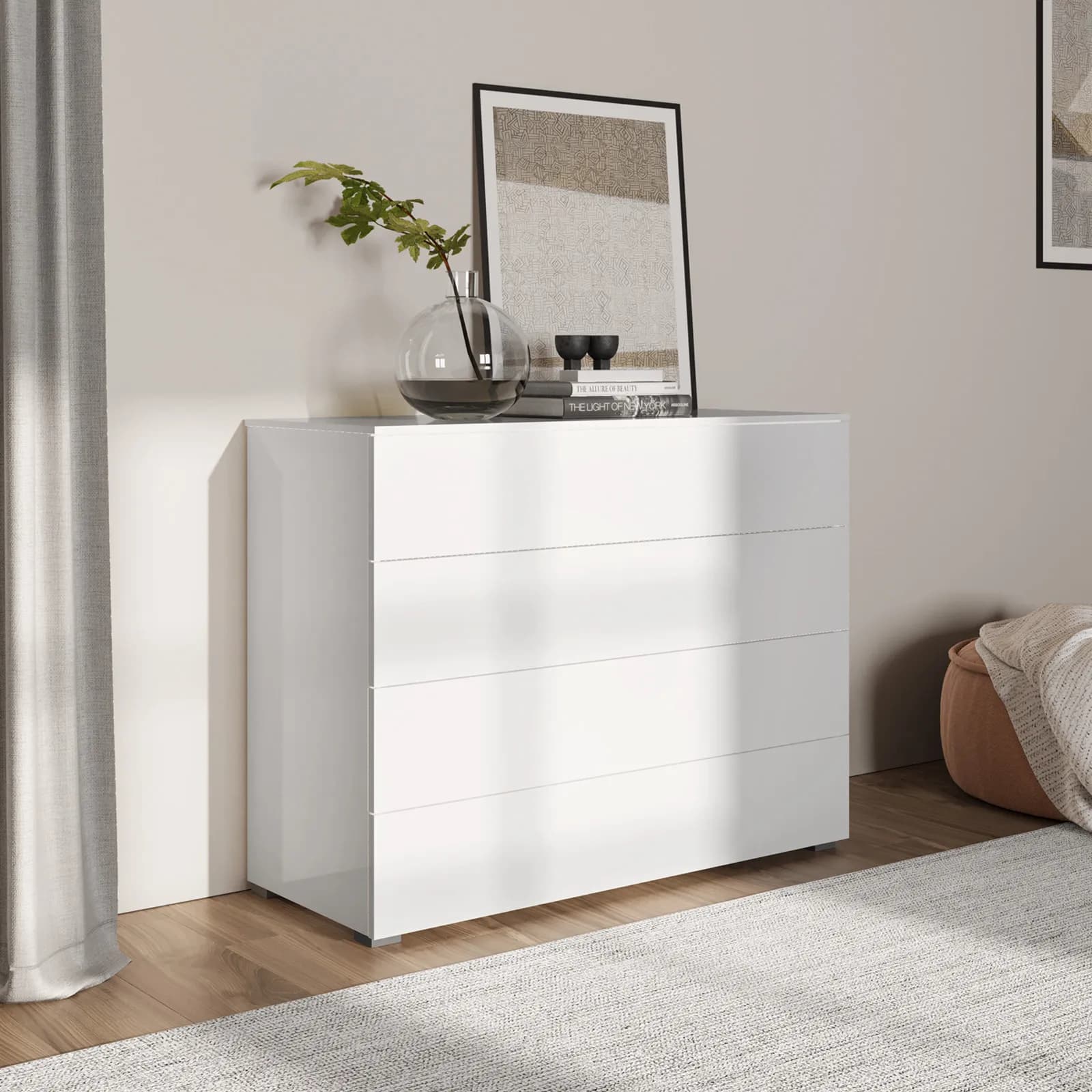 Cassettiera 108x85h cm con 4 cassetti bianco lucido - Reina