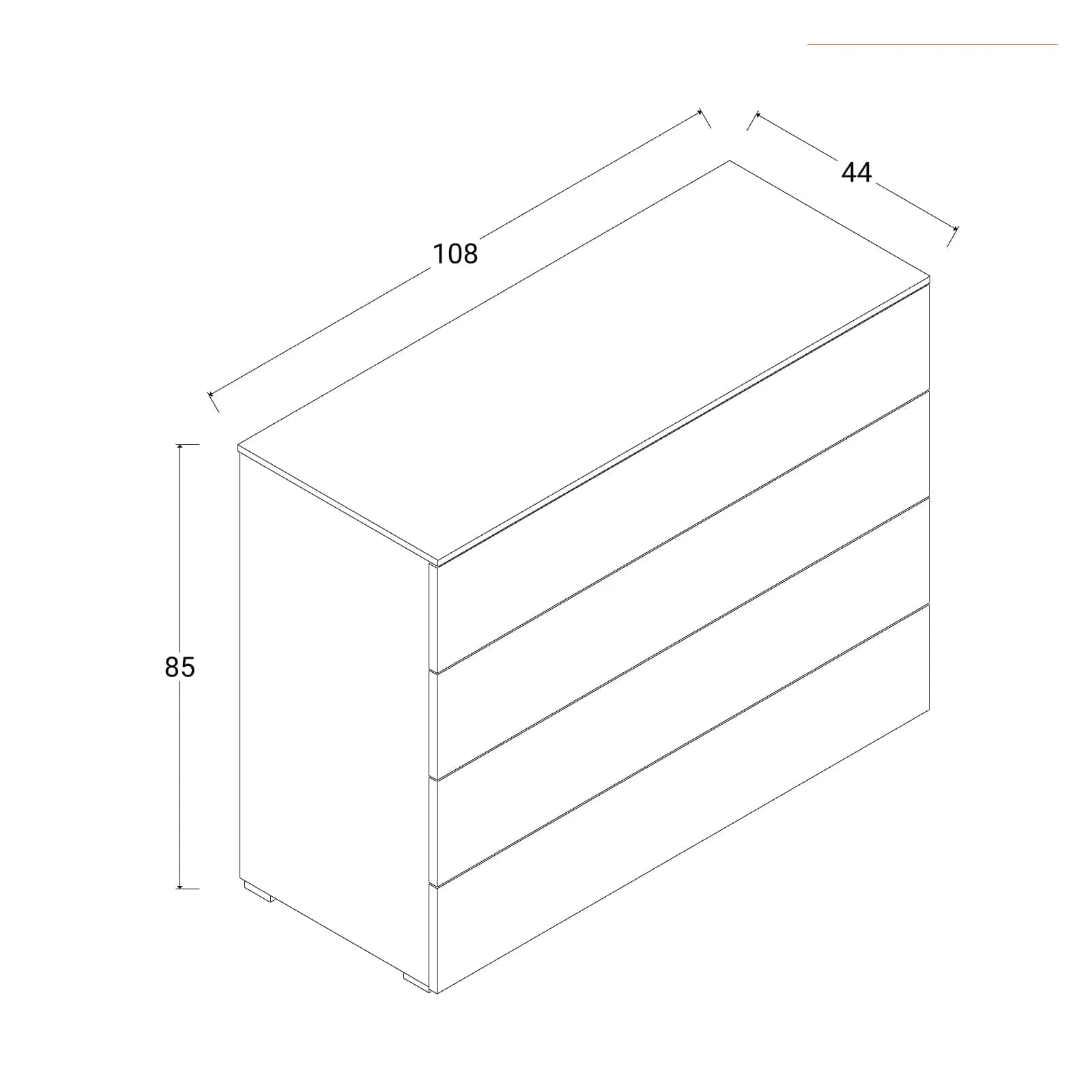 Cassettiera 108x85h cm con 4 cassetti bianco lucido - Reina