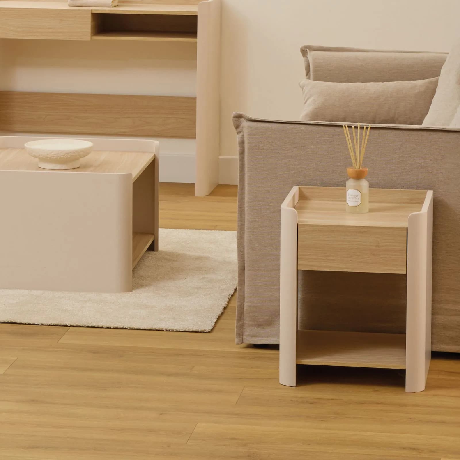 Comodino 40x50h cm cashmere e legno chiaro con 1 cassetto - Hiro
