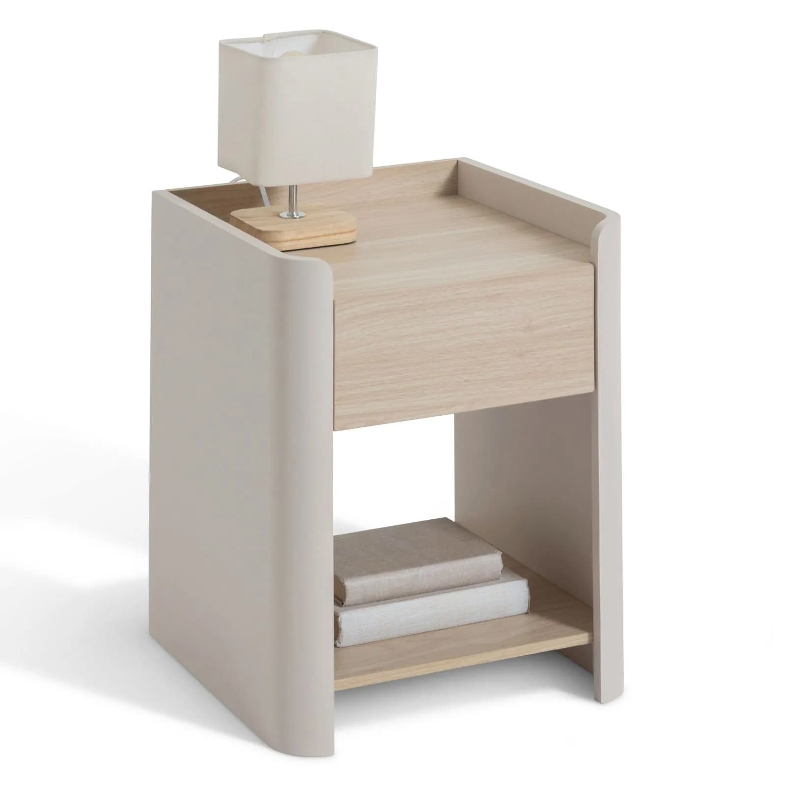 Comodino 40x50h cm cashmere e legno chiaro con 1 cassetto - Hiro