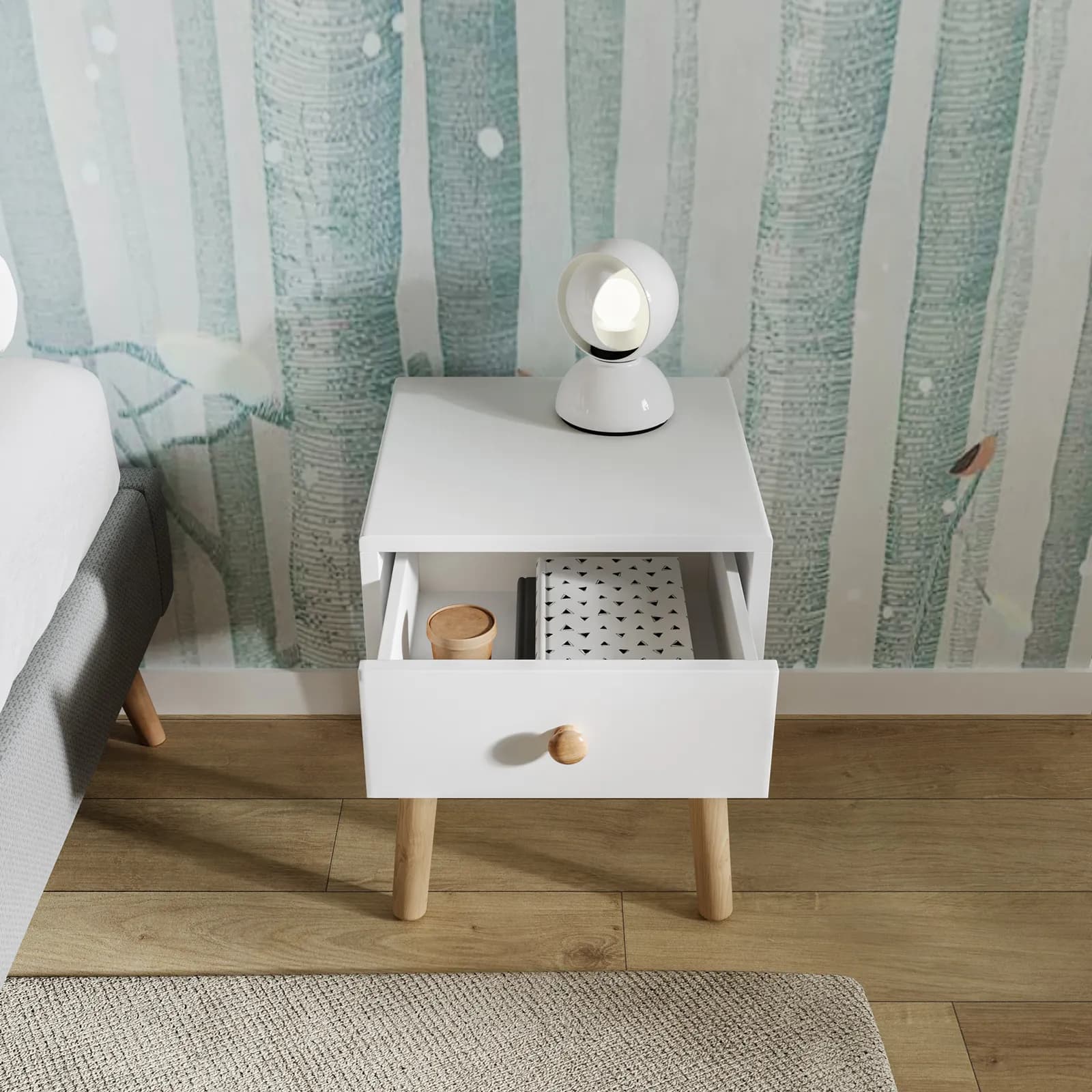 Comodino 35x44h cm in legno naturale e bianco con 1 cassetto - Lollipop