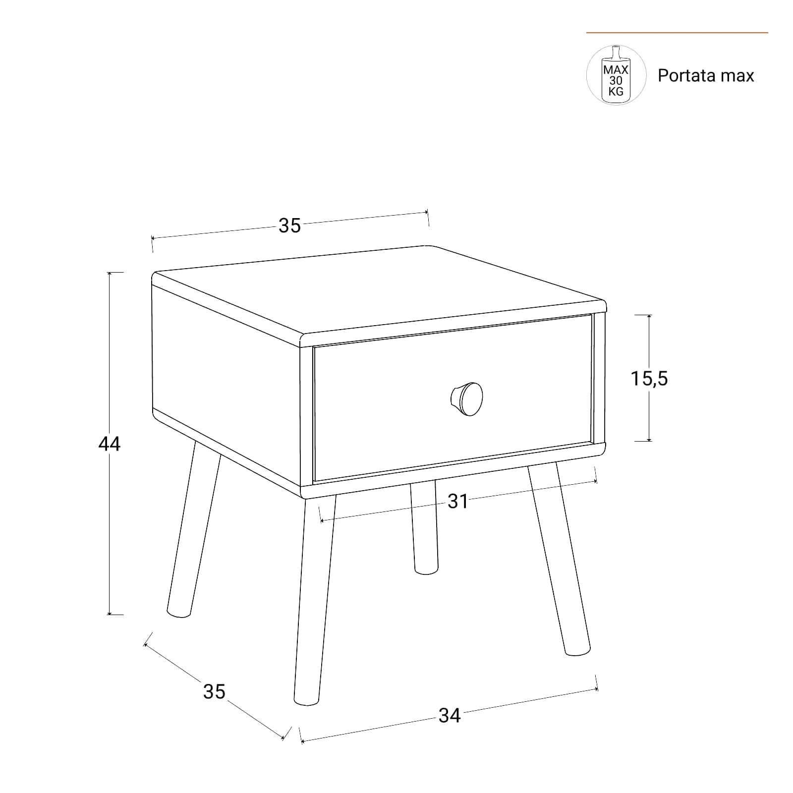 Comodino 35x44h cm in legno naturale e bianco con 1 cassetto - Lollipop