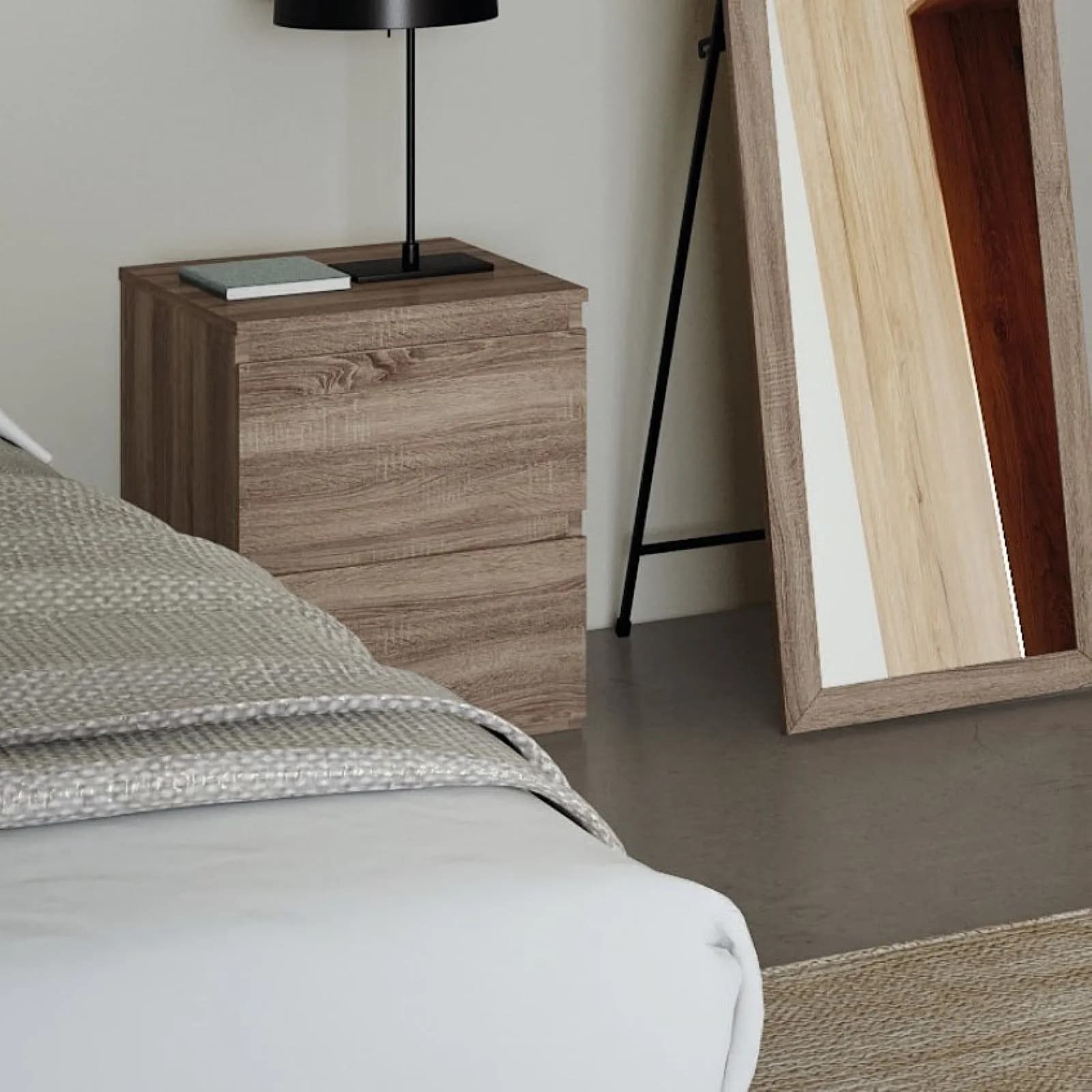 Comodino 38x50h cm effetto rovere con 2 cassetti - Ashlin