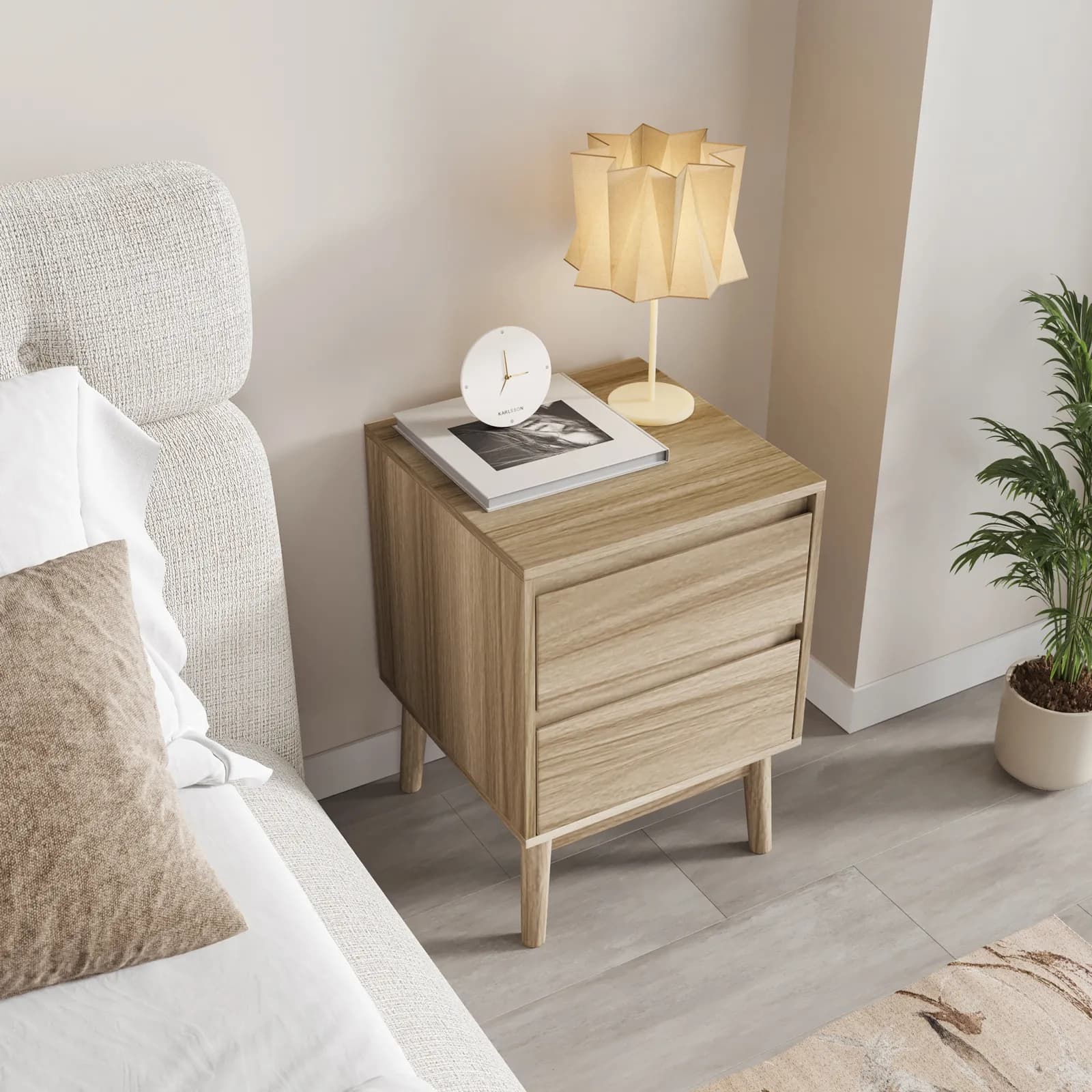 Comodino 40x56h cm effetto rovere kyoto con 2 cassetti soft close - Nathur