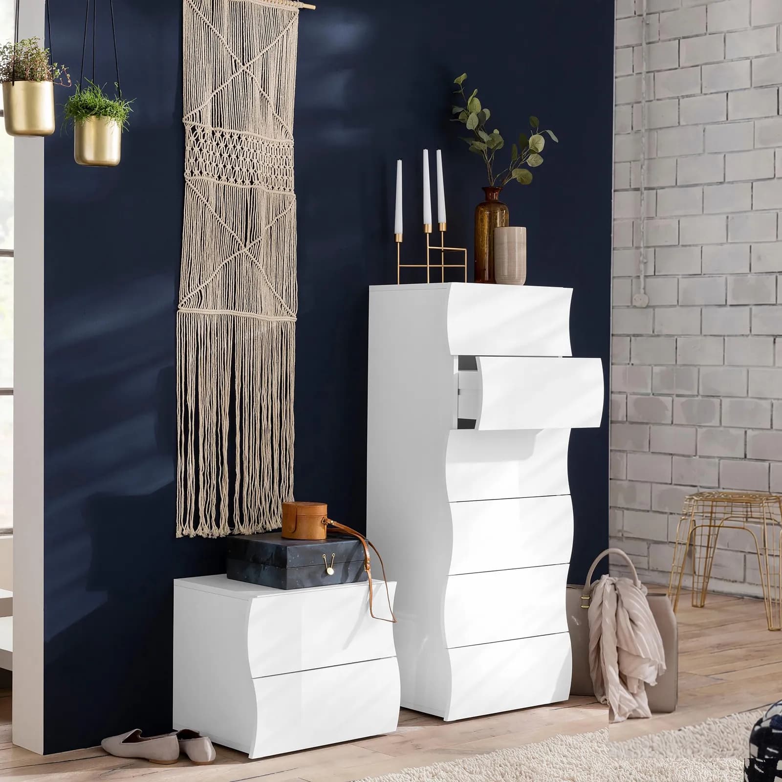 Comodino 42x41h cm con 2 cassetti bianco lucido - Moss