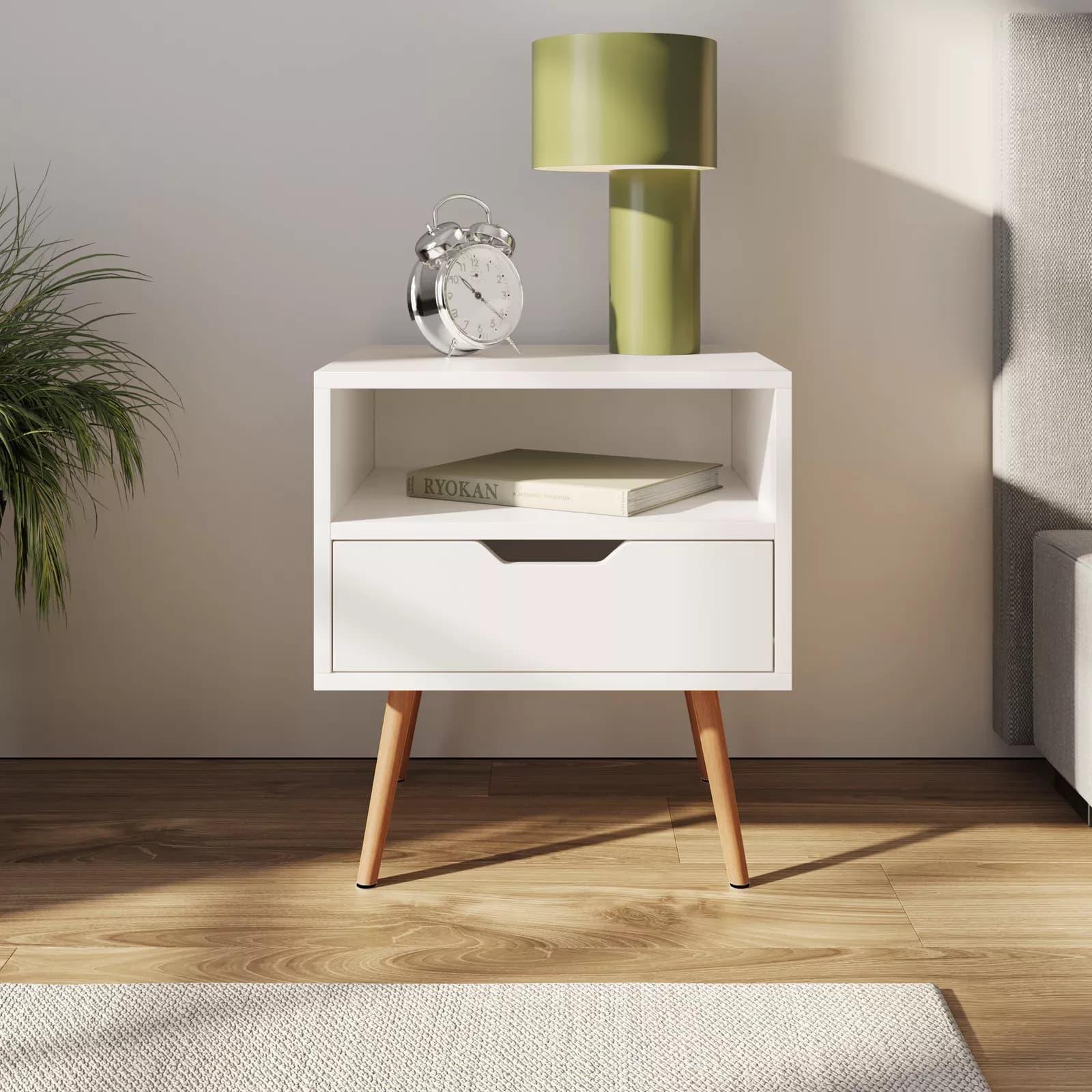 Comodino 45x40 cm in legno bianco lucido - Zylar