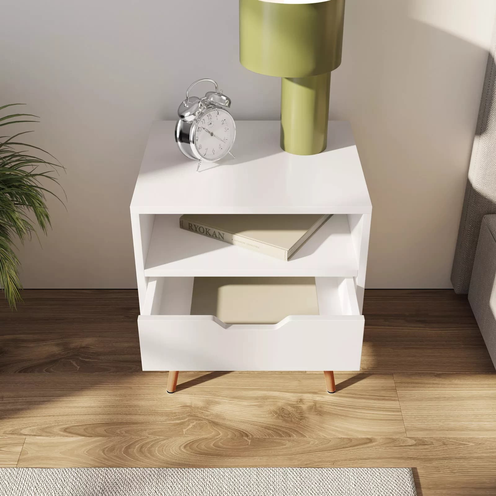 Comodino 45x40 cm in legno bianco lucido - Zylar