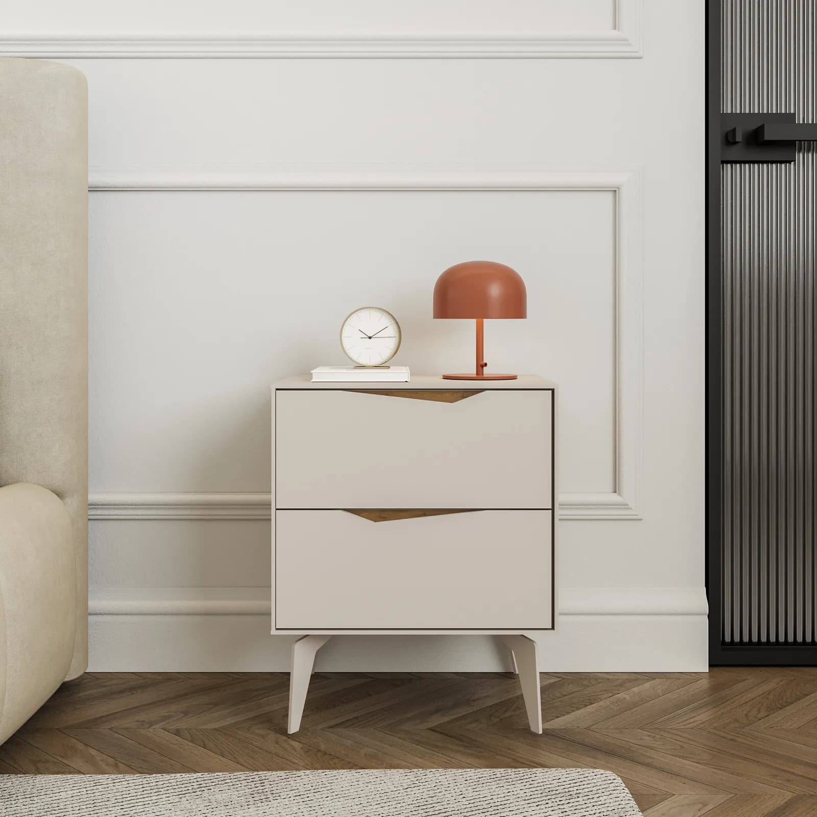 Comodino 45x55h cm cashmere e rovere scuro con 2 cassetti - Veridian