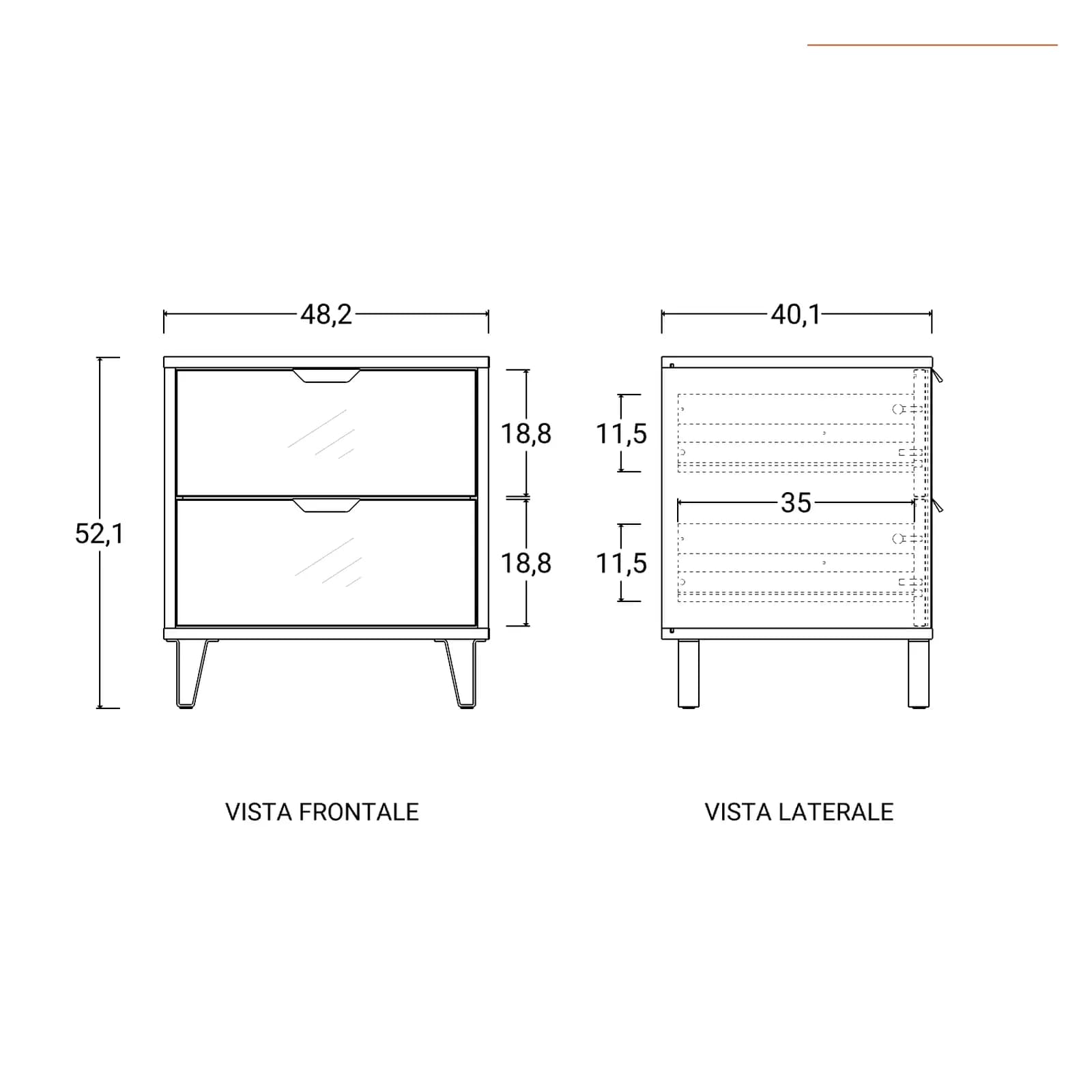 Comodino 48x52h cm con 2 cassetti cashmere e piedi neri - Dolan