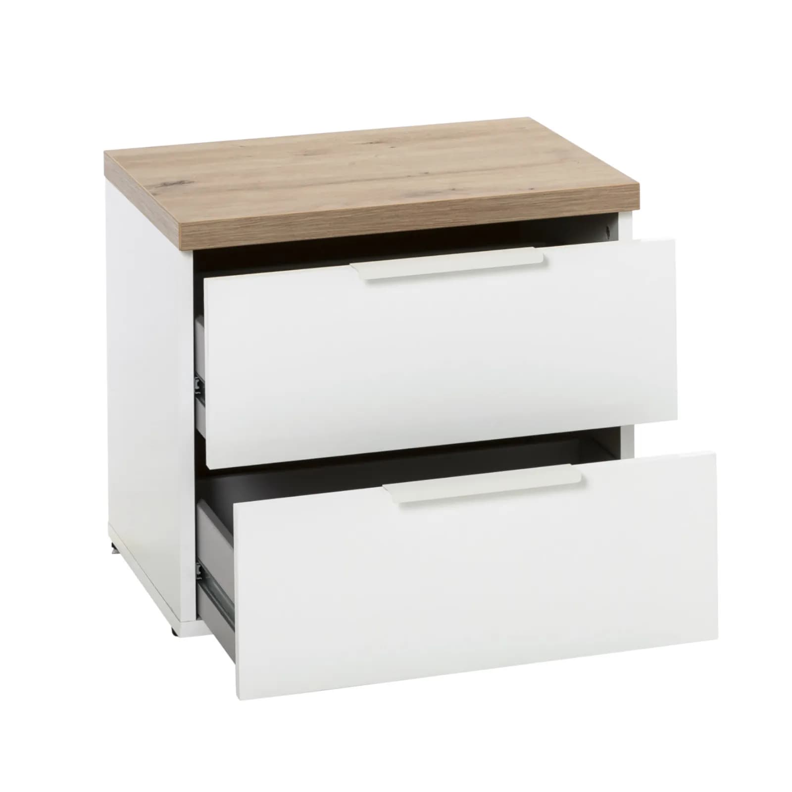 Comodino 49x45h cm con due cassetti in rovere e bianco lucido - Boras night