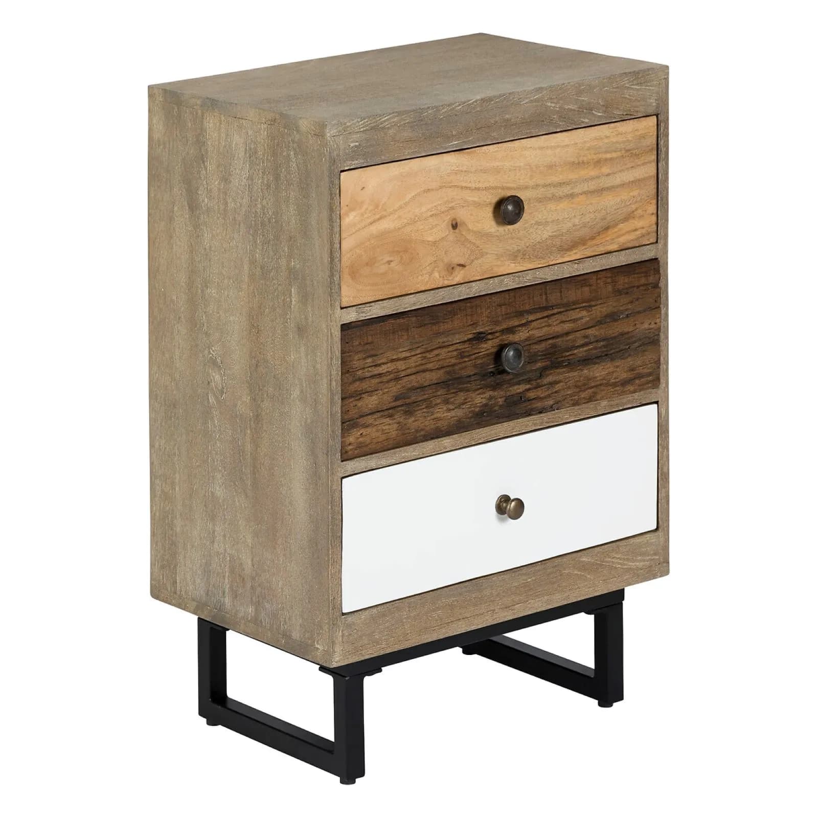 Comodino 49x74h cm in legno di mango con 3 cassetti decorati - Laos