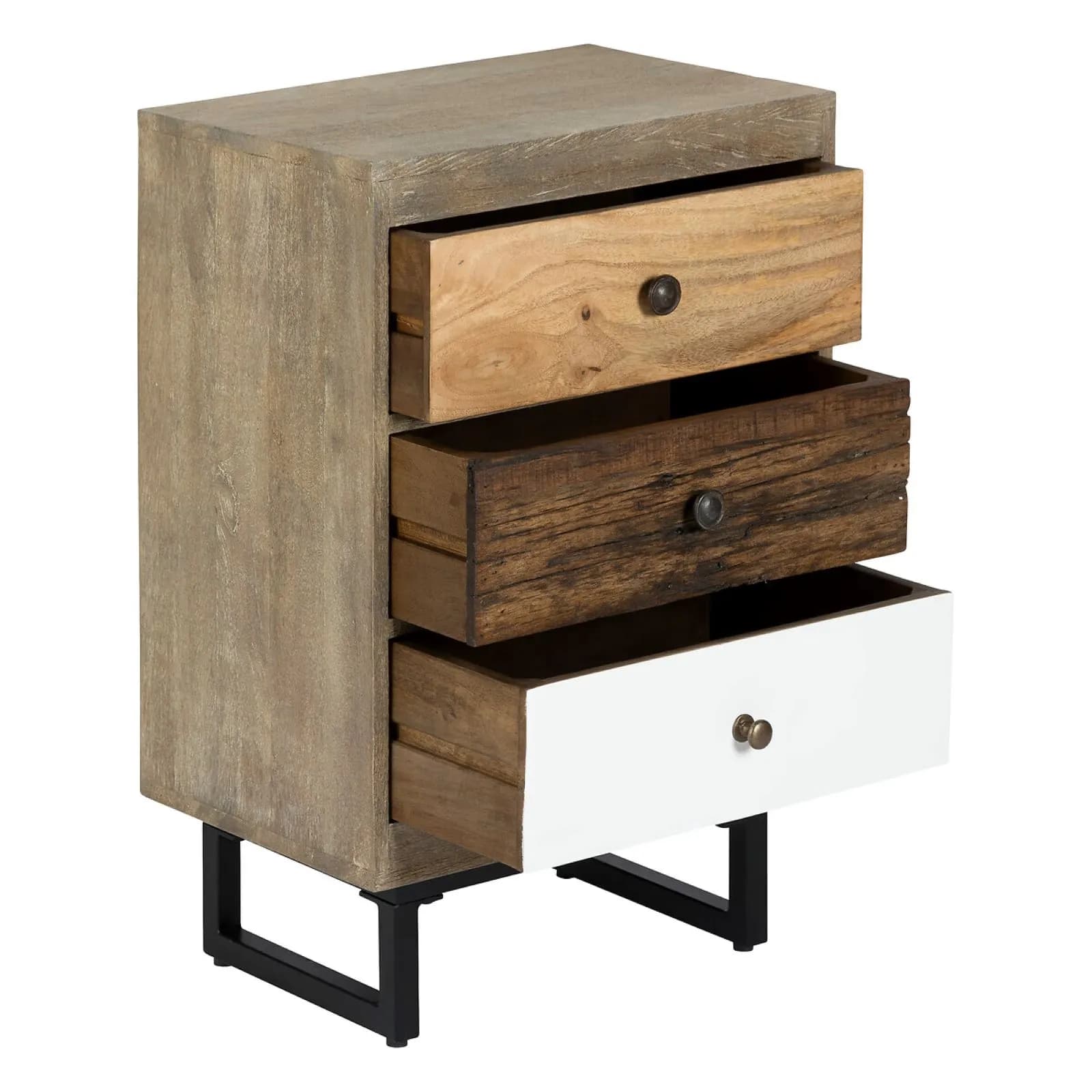 Comodino 49x74h cm in legno di mango con 3 cassetti decorati - Laos