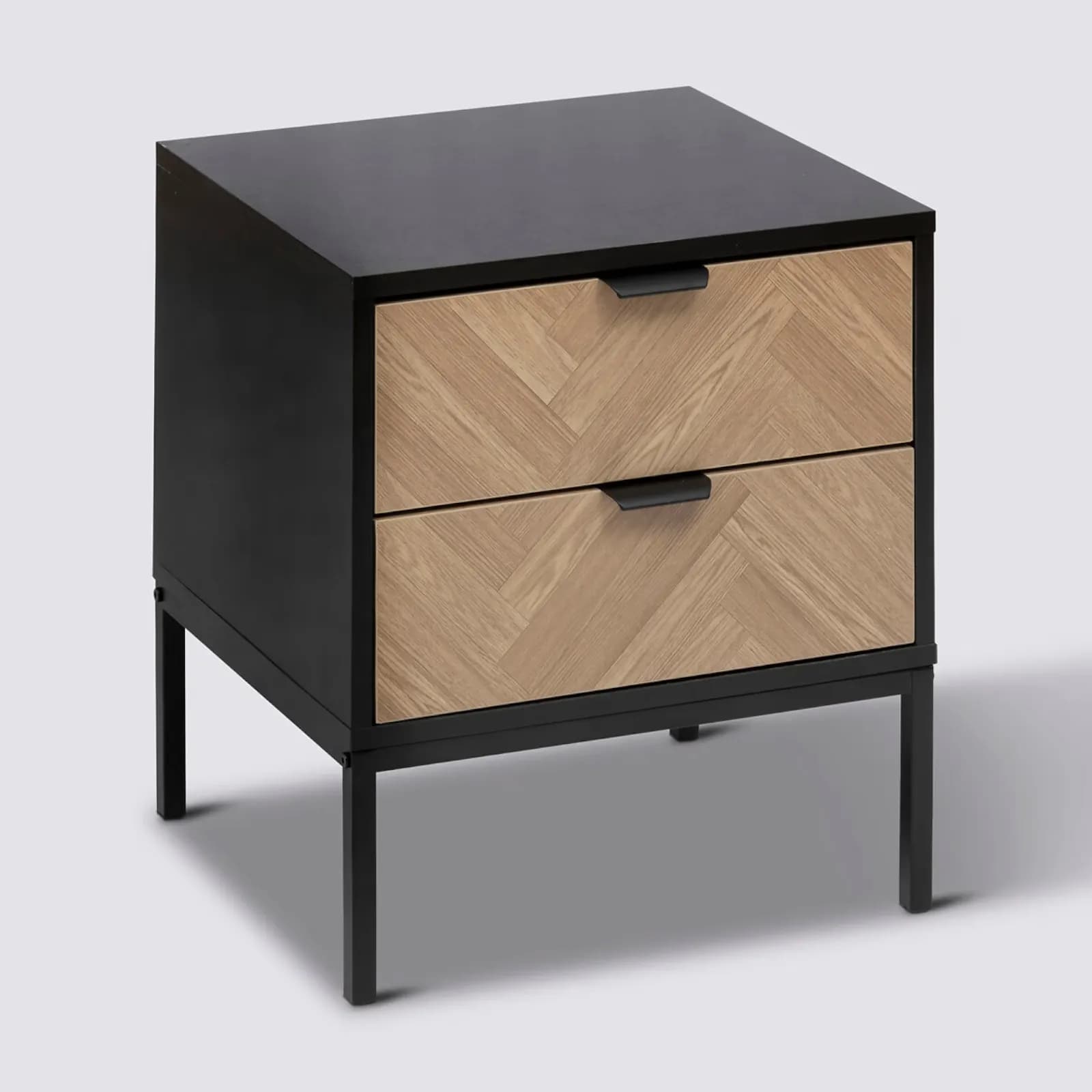 Comodino 45x40 cm nero con 2 cassetti effetto parquet - Blacky