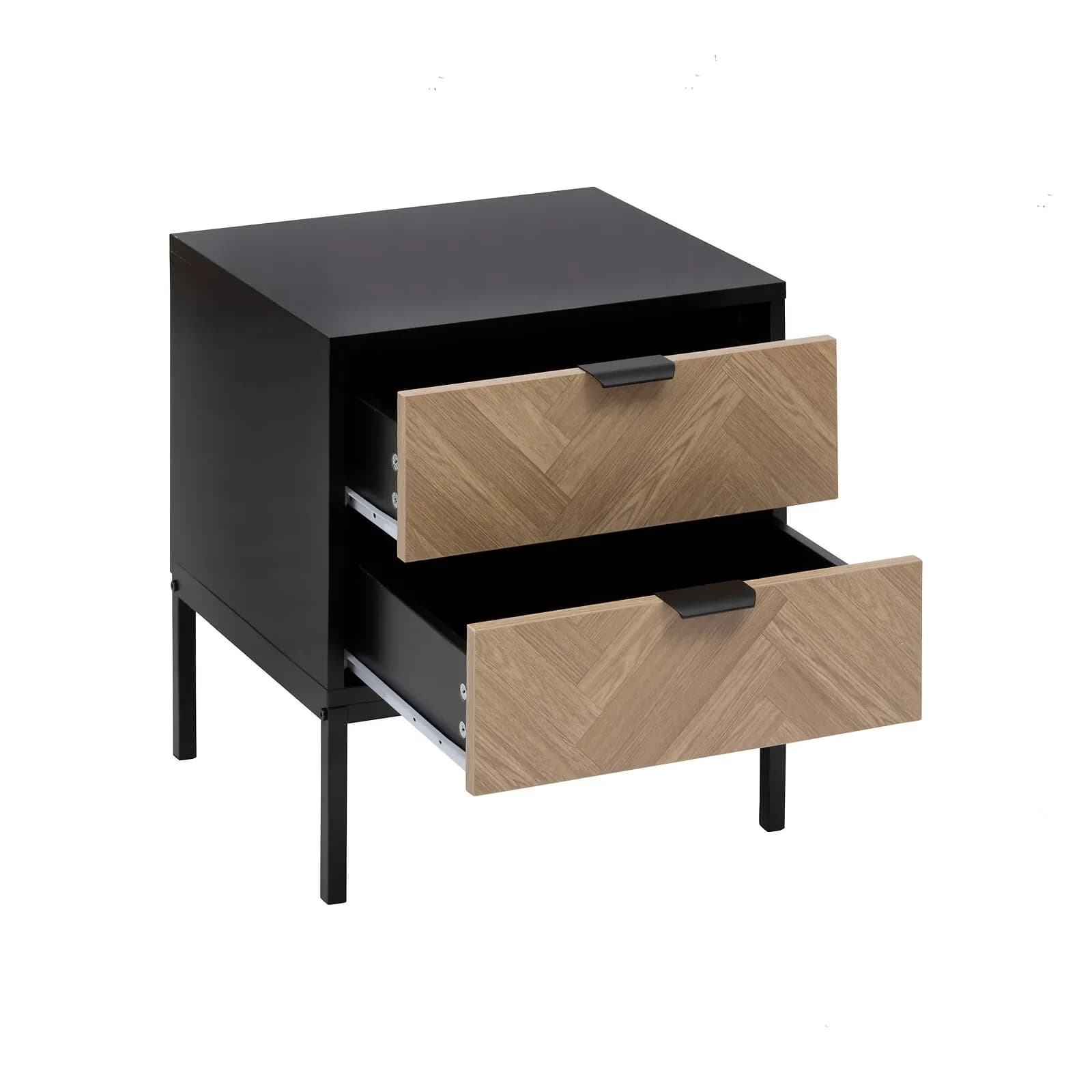 Comodino 45x40 cm nero con 2 cassetti effetto parquet - Blacky