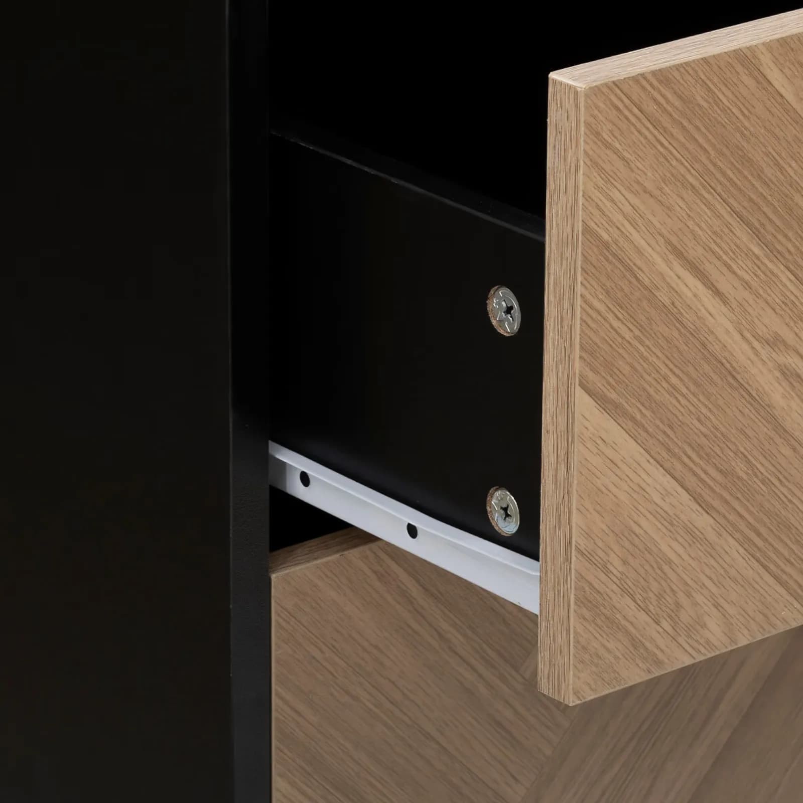 Comodino 45x40 cm nero con 2 cassetti effetto parquet - Blacky
