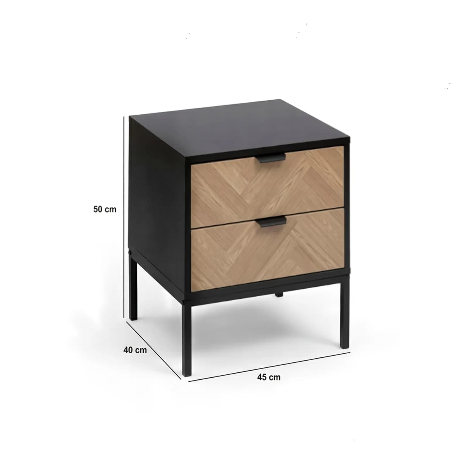 Comodino 45x40 cm nero con 2 cassetti effetto parquet - Blacky