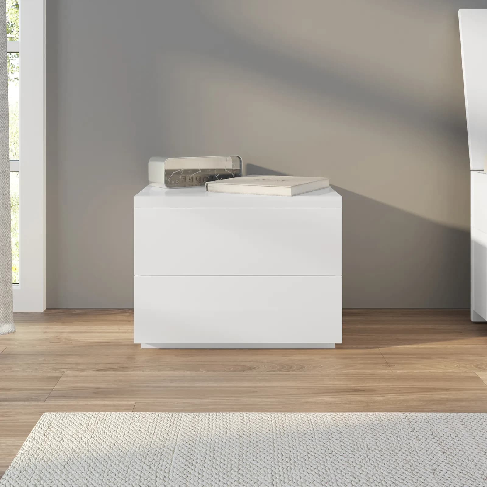 Comodino 55x41h cm filopavimento con due cassetti bianco lucido - Reina
