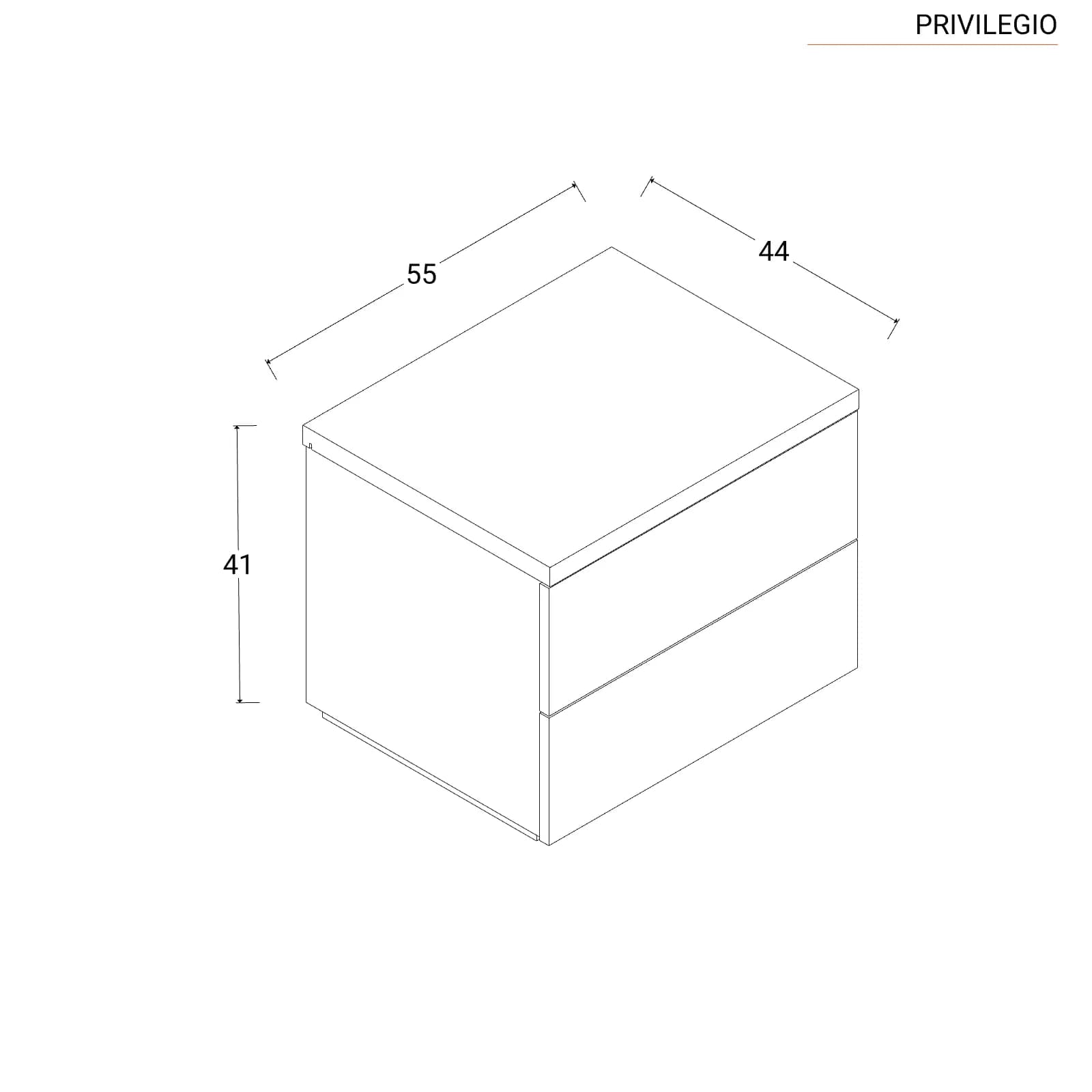 Comodino 55x41h cm filopavimento con due cassetti bianco lucido - Reina