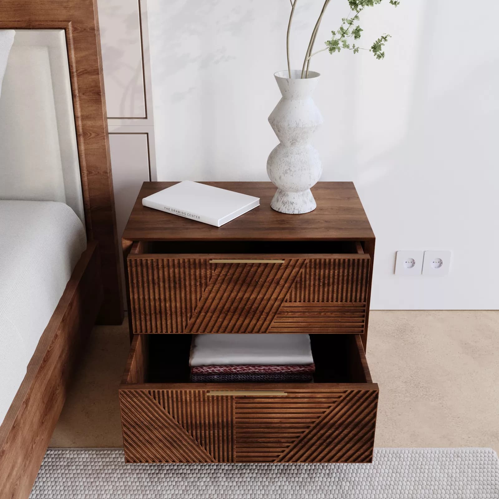 Comodino 60 cm in legno di mango cannettato - Maltese