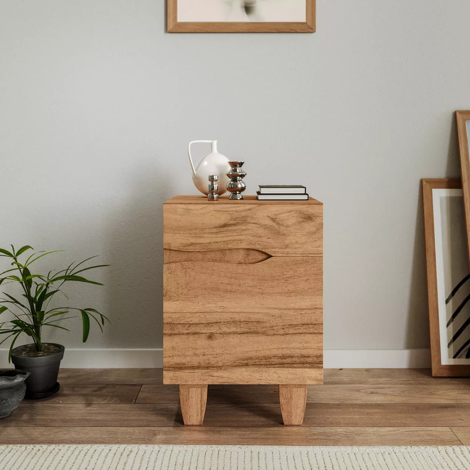 Comodino in legno 45x63h cm con anta e cassetto - Freia Acacia