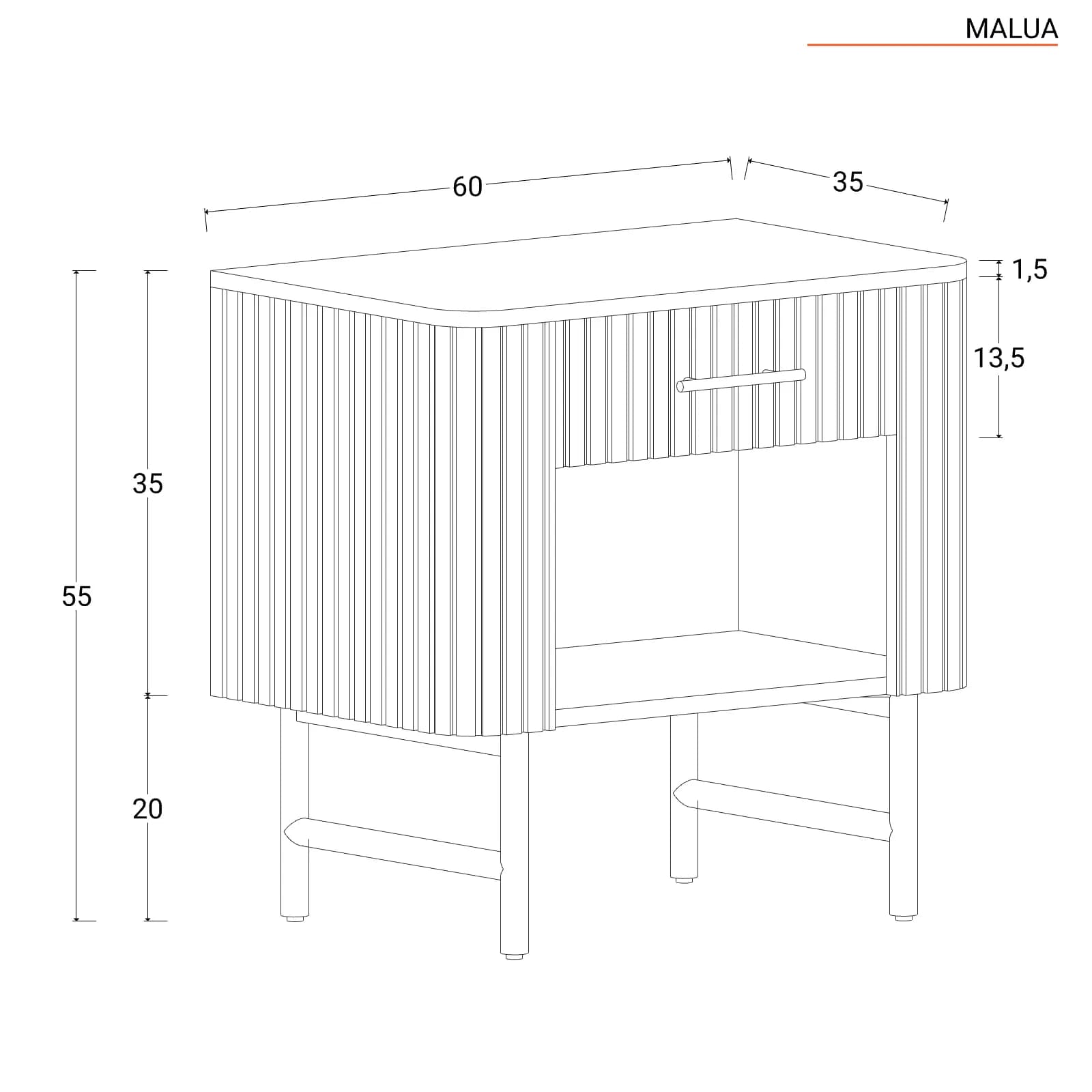 Comodino 60x55h cm in legno di mango nero cannettato con piano in marmo bianco e finiture oro - Malua
