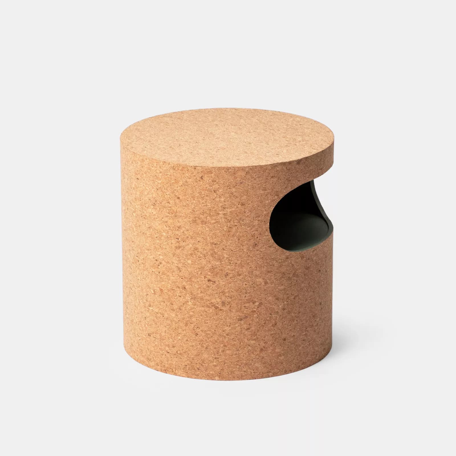 Comodino rotondo 39x40h cm in legno effetto sughero con vano verde oliva - Cork