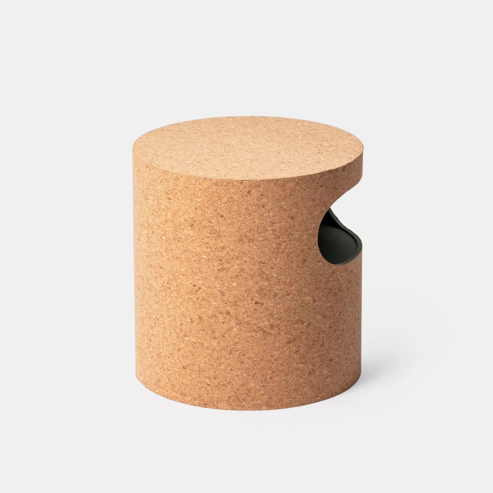Comodino rotondo 39x40h cm in legno effetto sughero con vano verde oliva - Cork