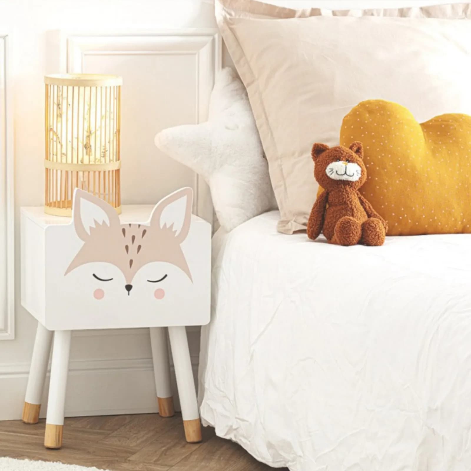 Comodino volpe per bambini 34x53h cm legno bianco - Leery Kids