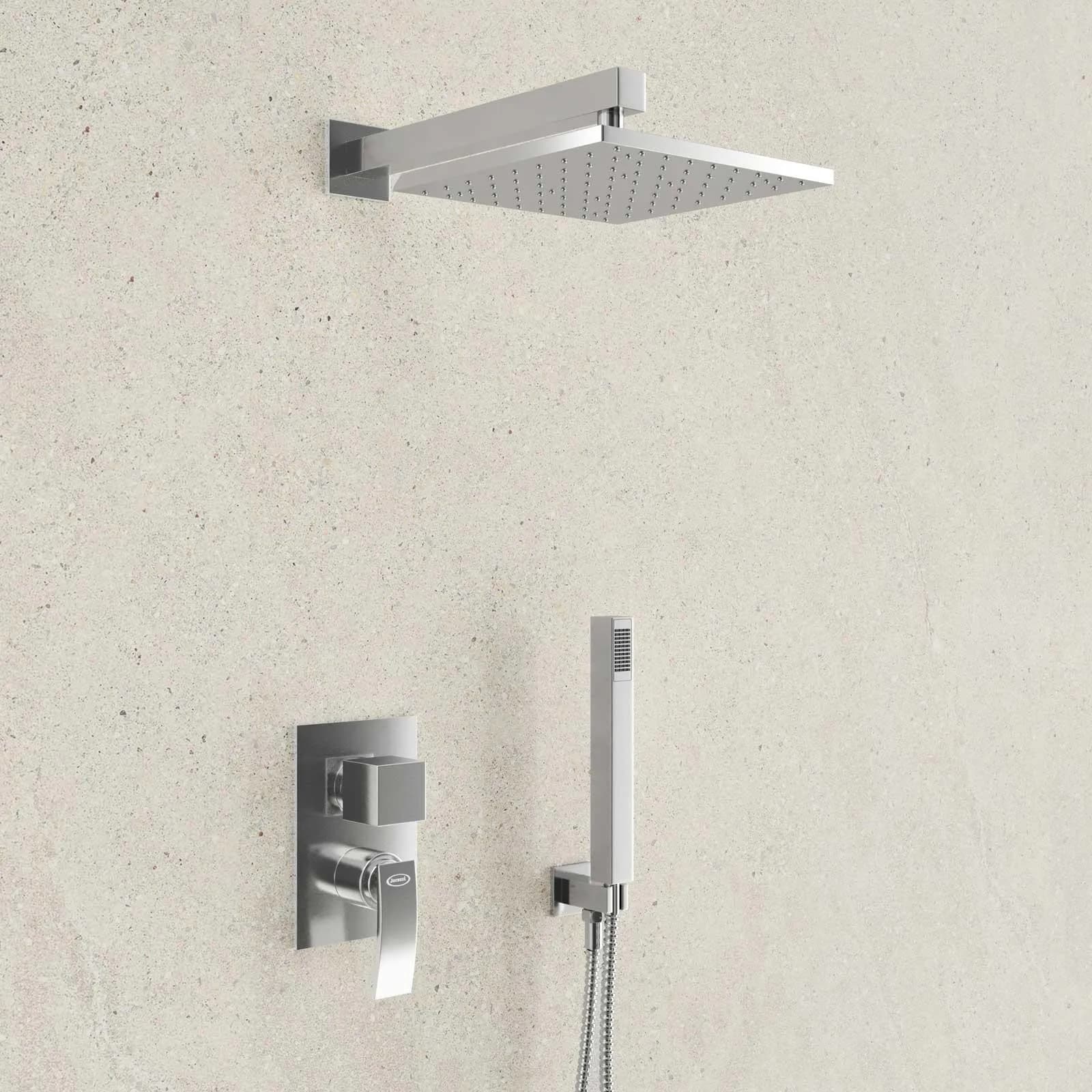Composizione doccia Jacuzzi - Rubinetteria Glint con braccio soffione doccetta e miscelatore