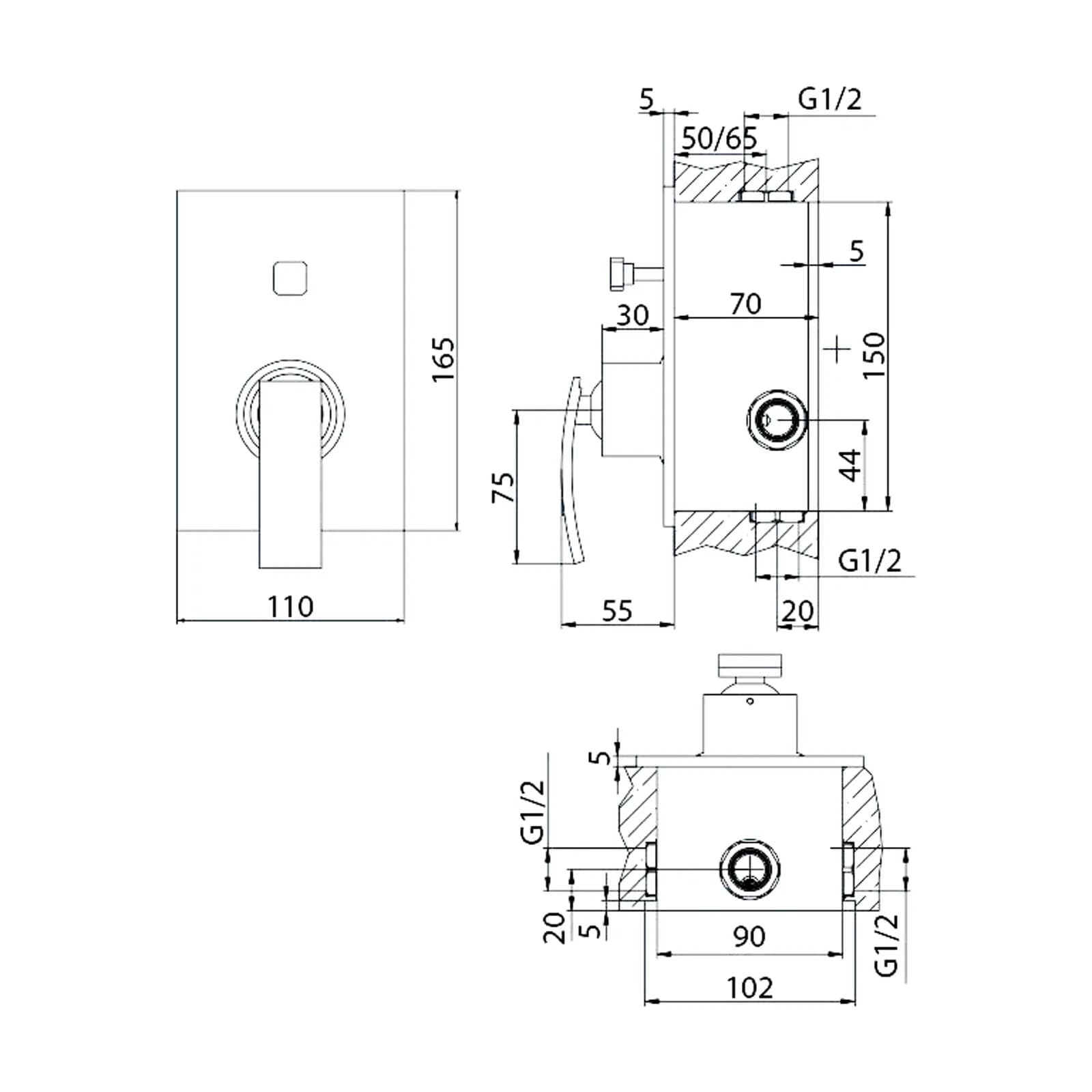 Composizione doccia Jacuzzi - Rubinetteria Glint con braccio soffione doccetta e miscelatore