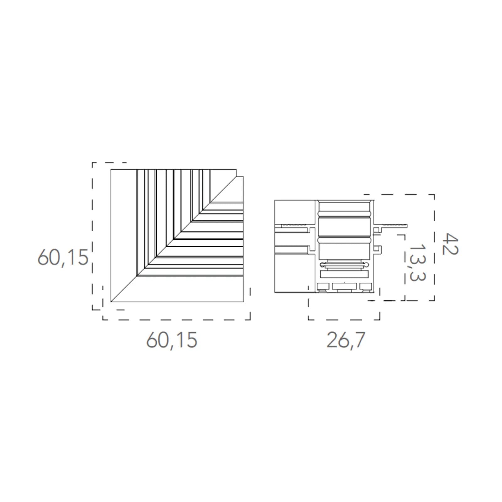 Connettore angolare 6x6 cm per sistema binario incasso a filo - Power Row
