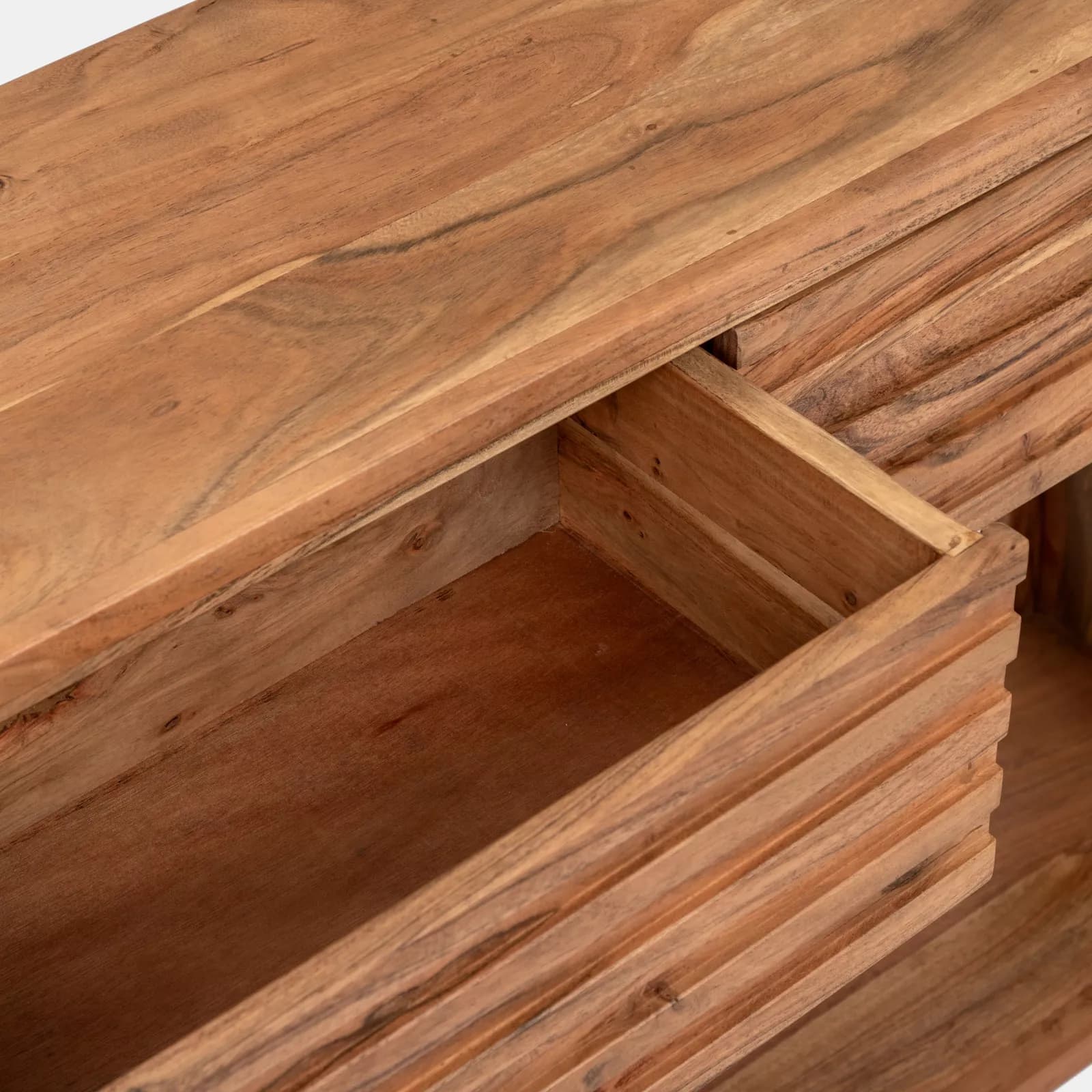 Consolle 100x75h cm in legno di acacia con 2 cassetti cannettati - Freia Stone
