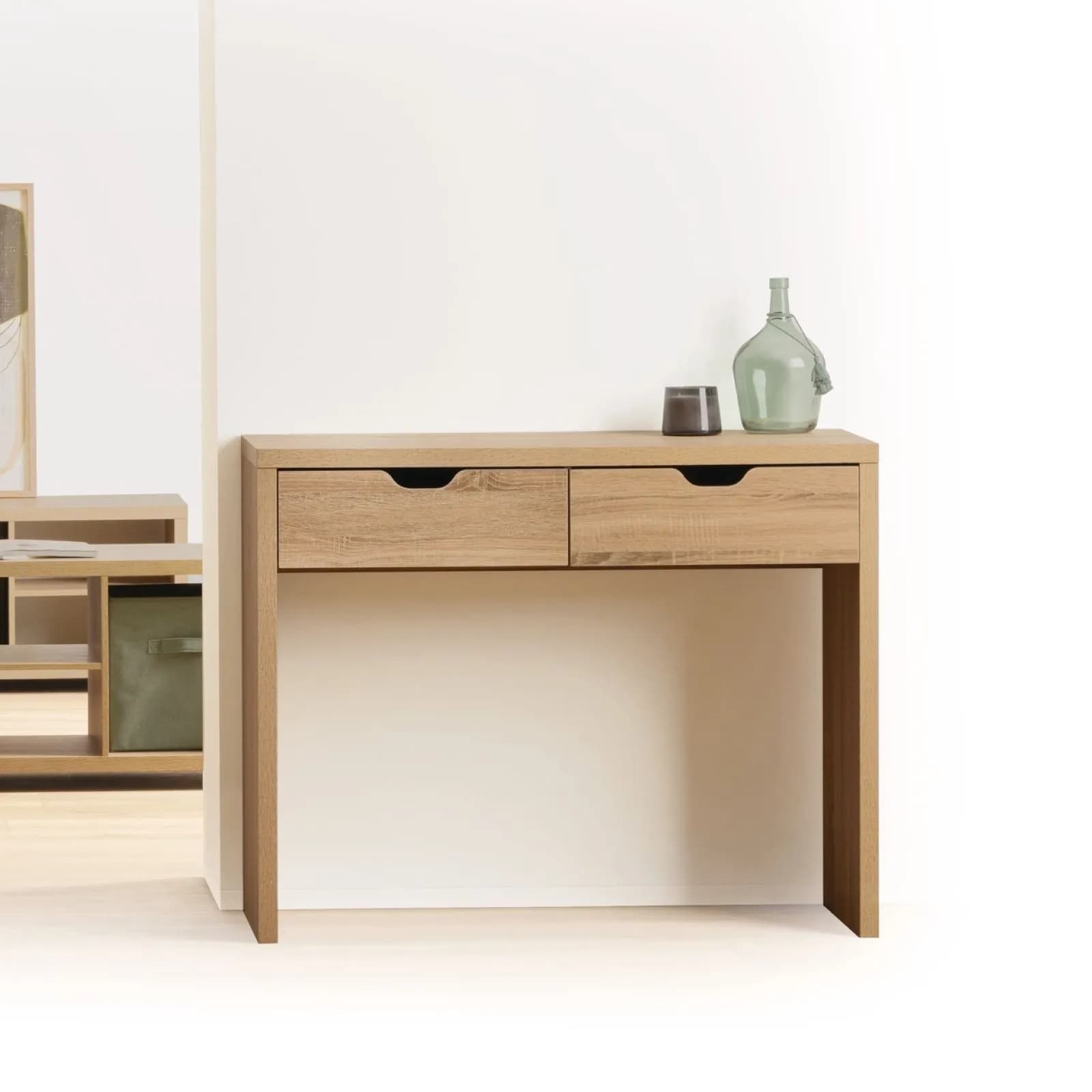 Consolle 100x40 cm in legno effetto rovere con 2 cassetti - Magneth