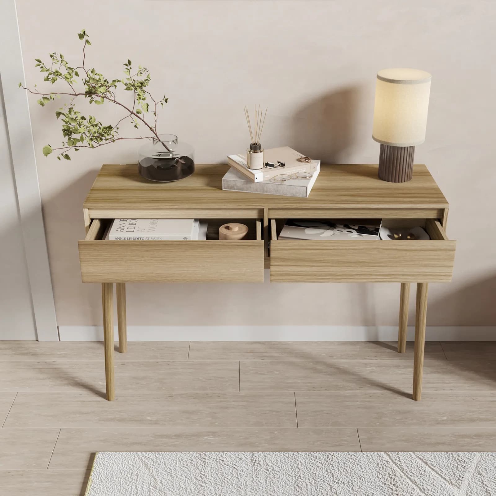 Consolle 114x76h cm effetto rovere kyoto con 2 cassetti soft close - Nathur