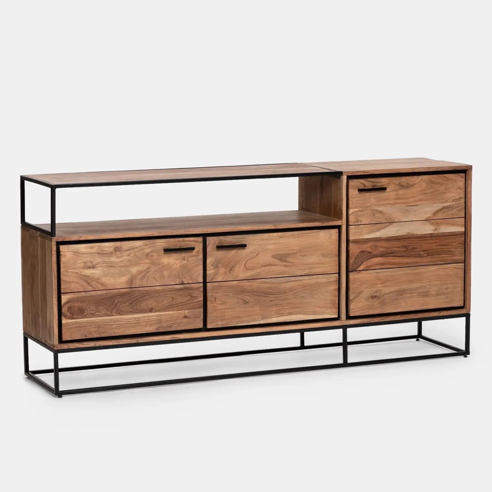 Madia 175x77h cm in legno di acacia e metallo con 3 ante - Freia Acacia