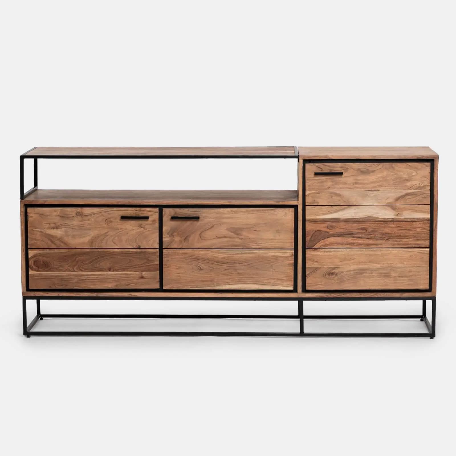 Madia 175x77h cm in legno di acacia e metallo con 3 ante - Freia Acacia